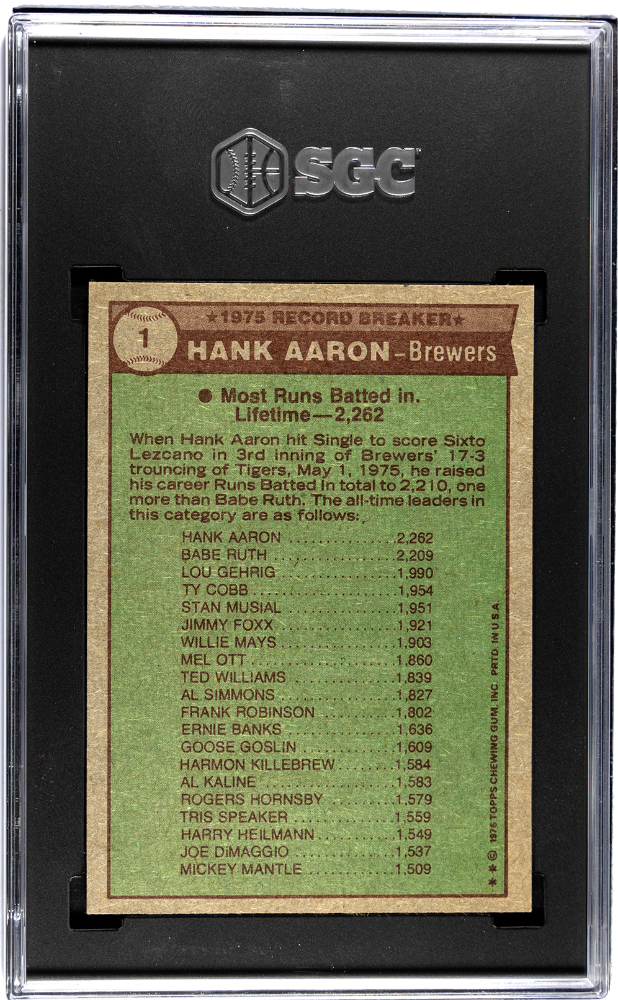 1976 Topps Hank Aaron #1 Record Breaker SGC 8
