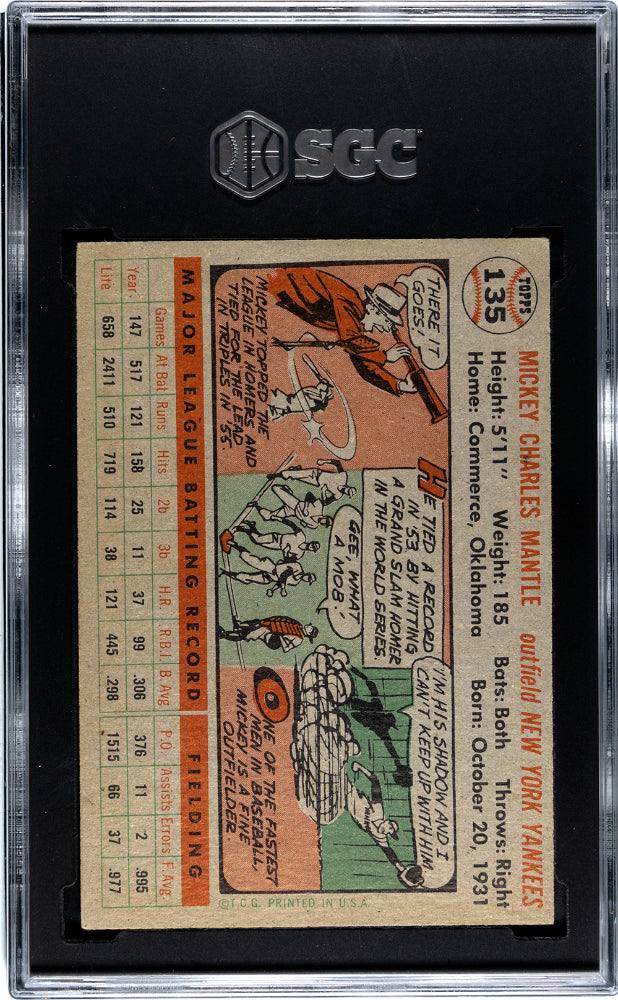 1956 Topps Mickey Mantle #135 Gray Back SGC 5