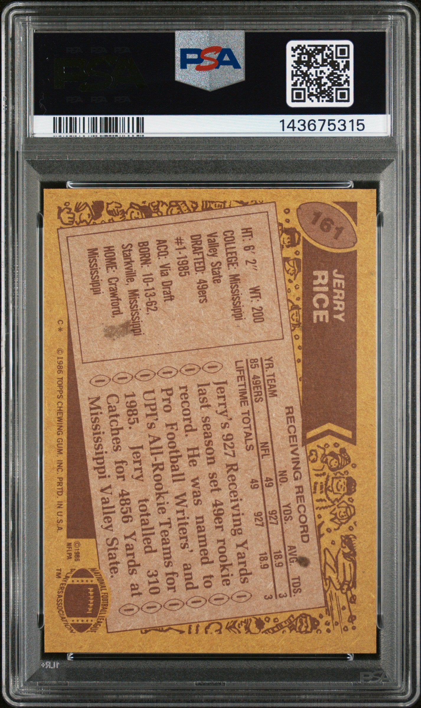 1986 Topps Jerry Rice #161 PSA 7