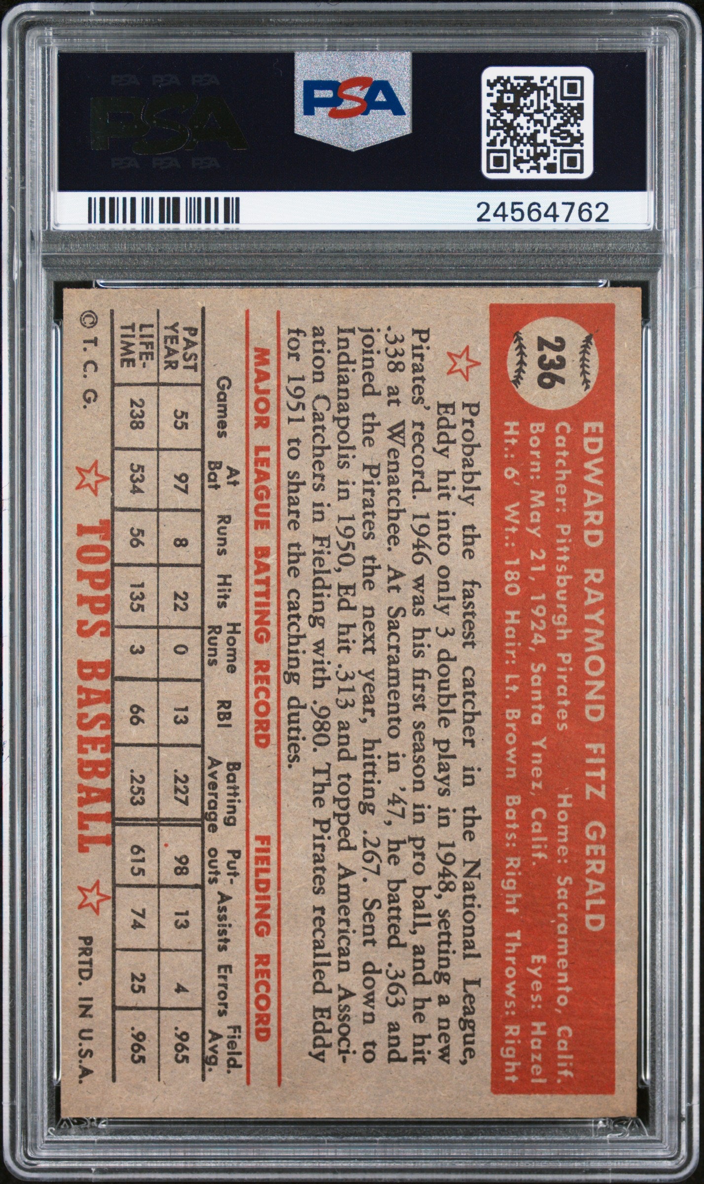 1952 Topps Ed Fitz Gerald #236 PSA 7