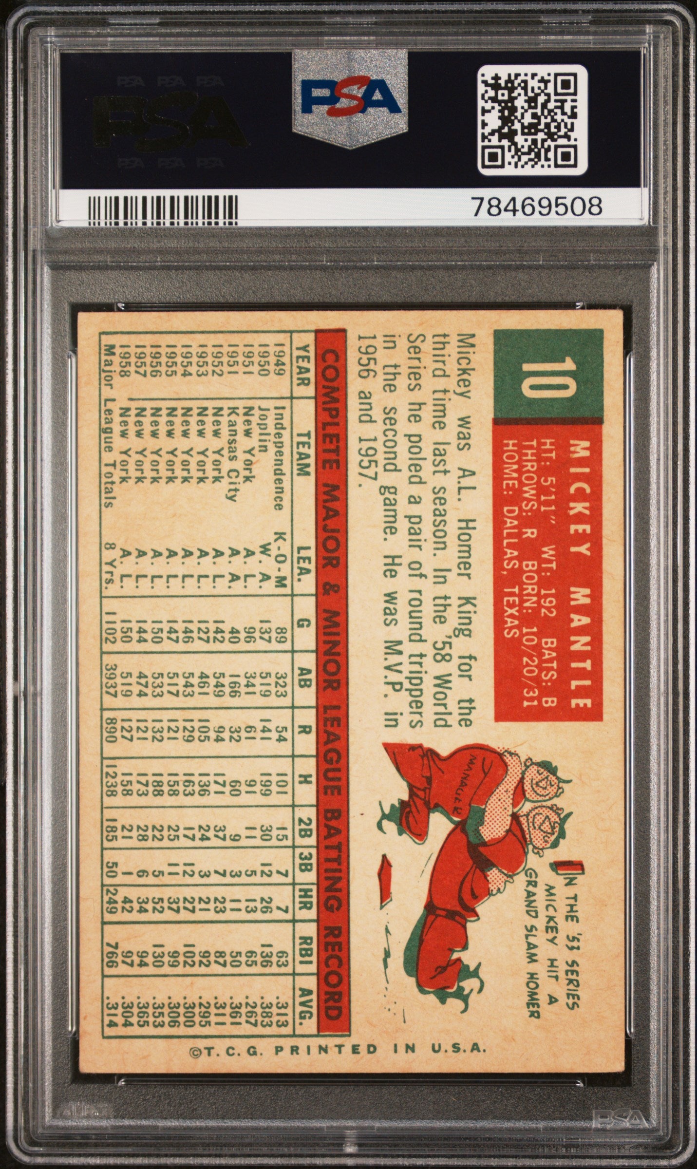 1959 Topps Mickey Mantle #10 PSA 4