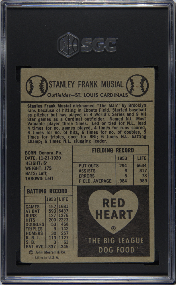 1954 Red Heart Dog Food Stan Musial SGC 3.5