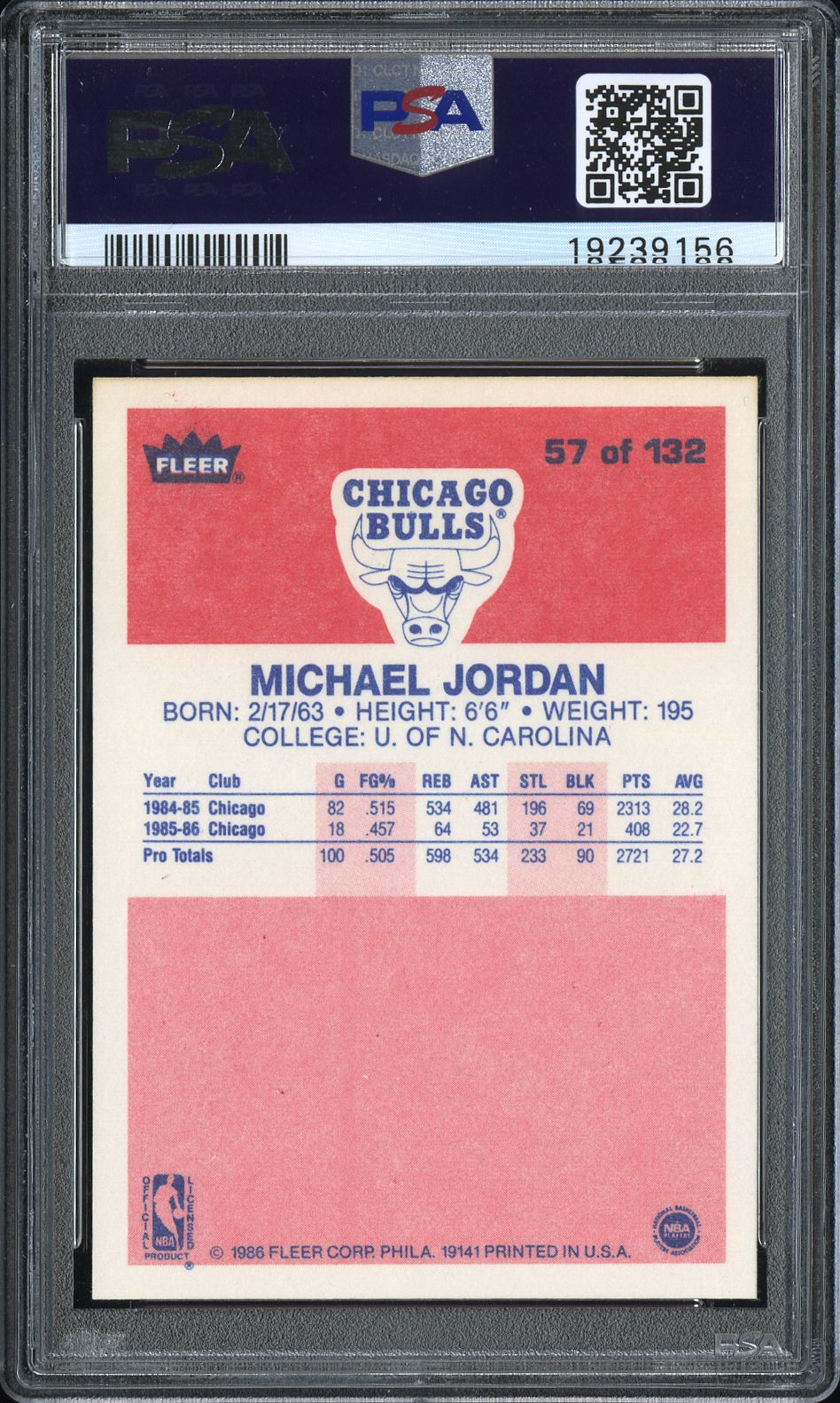 1986 Fleer Michael Jordan #57 PSA 8.5
