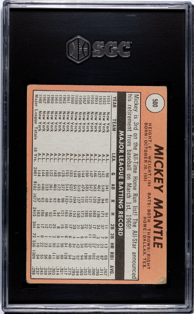 1969 Topps Mickey Mantle #500 SGC 2