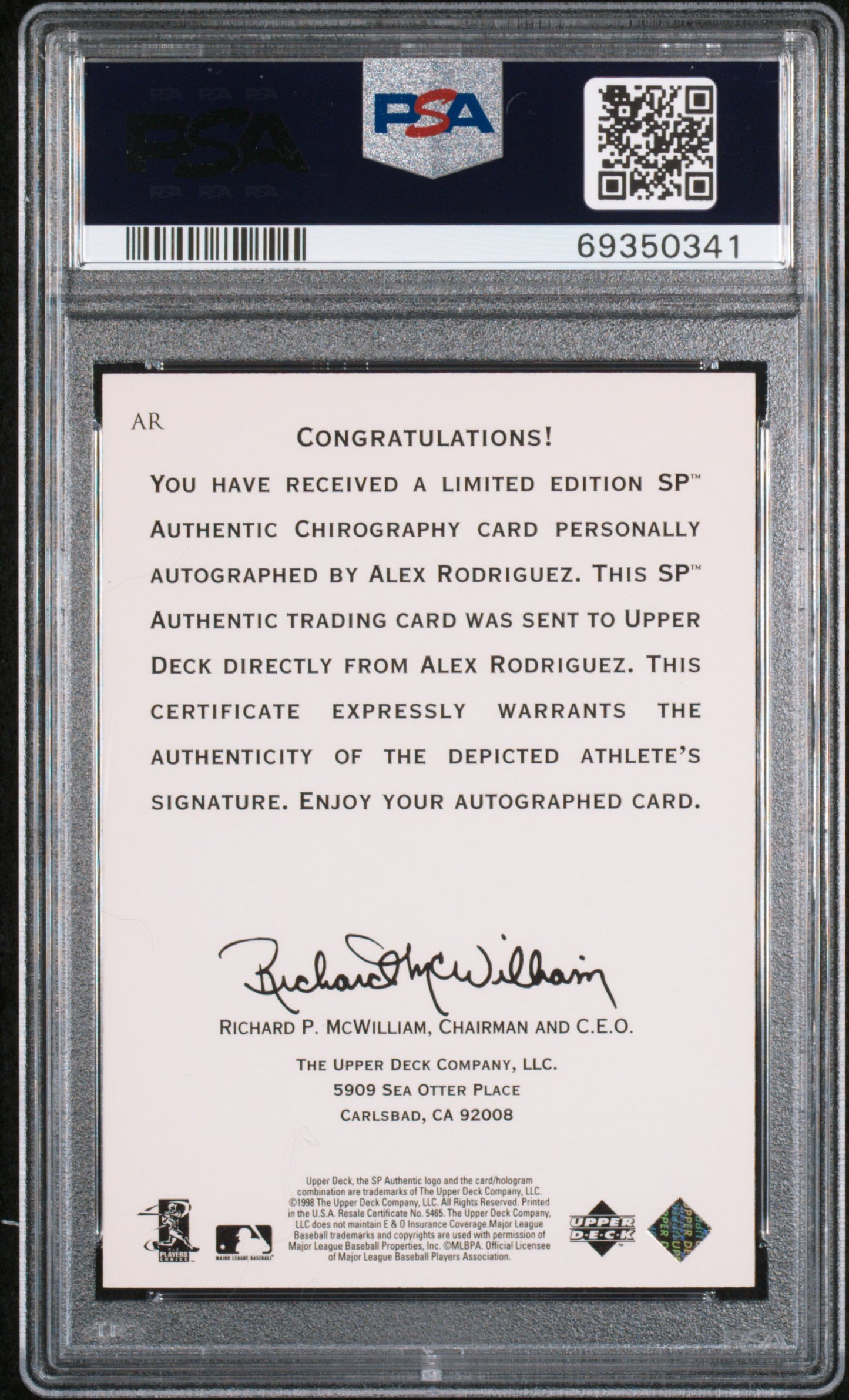 1998 SP Authentic Chirography Alex Rodriguez #AR PSA 10