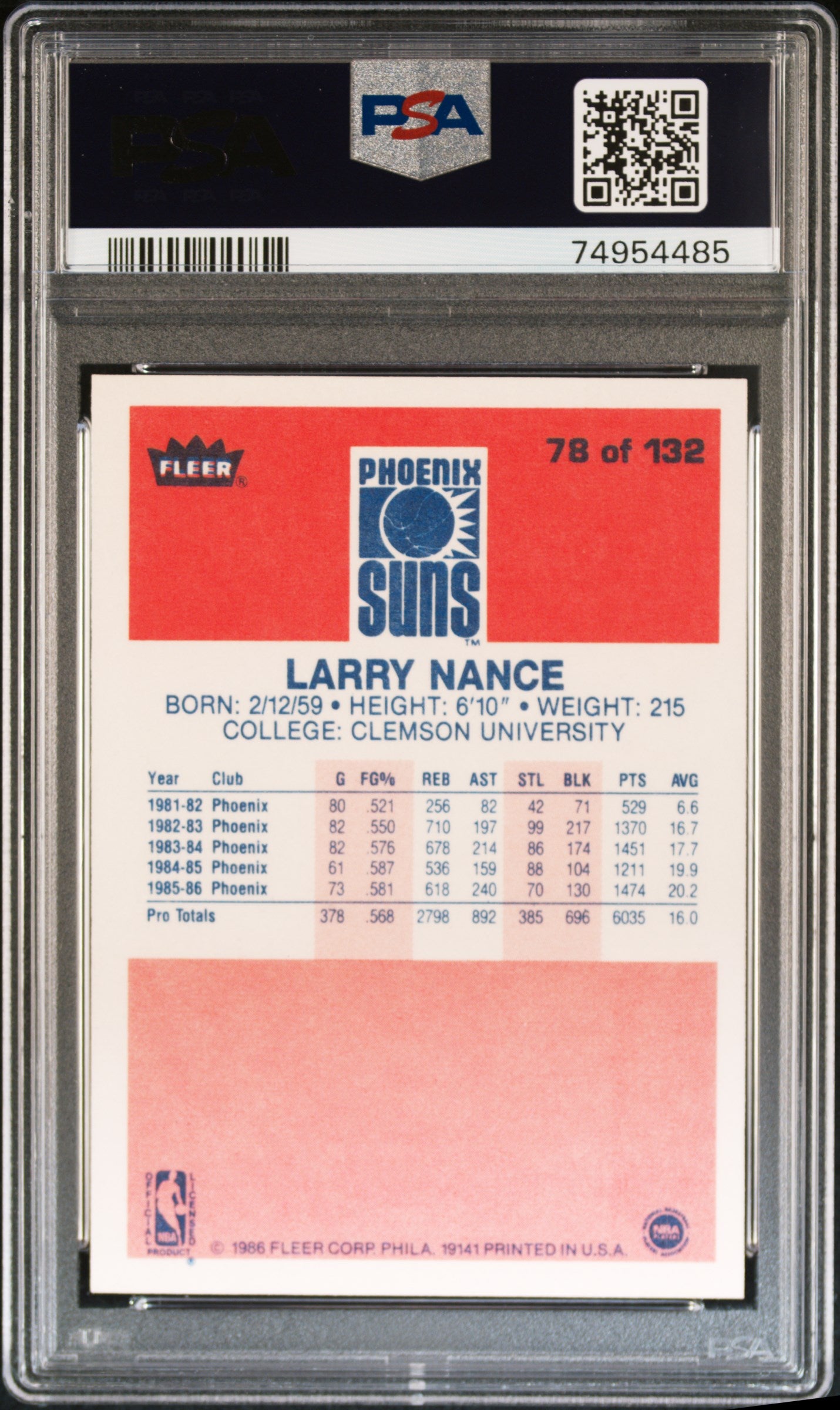 1986 Fleer Larry Nance #78 PSA 9