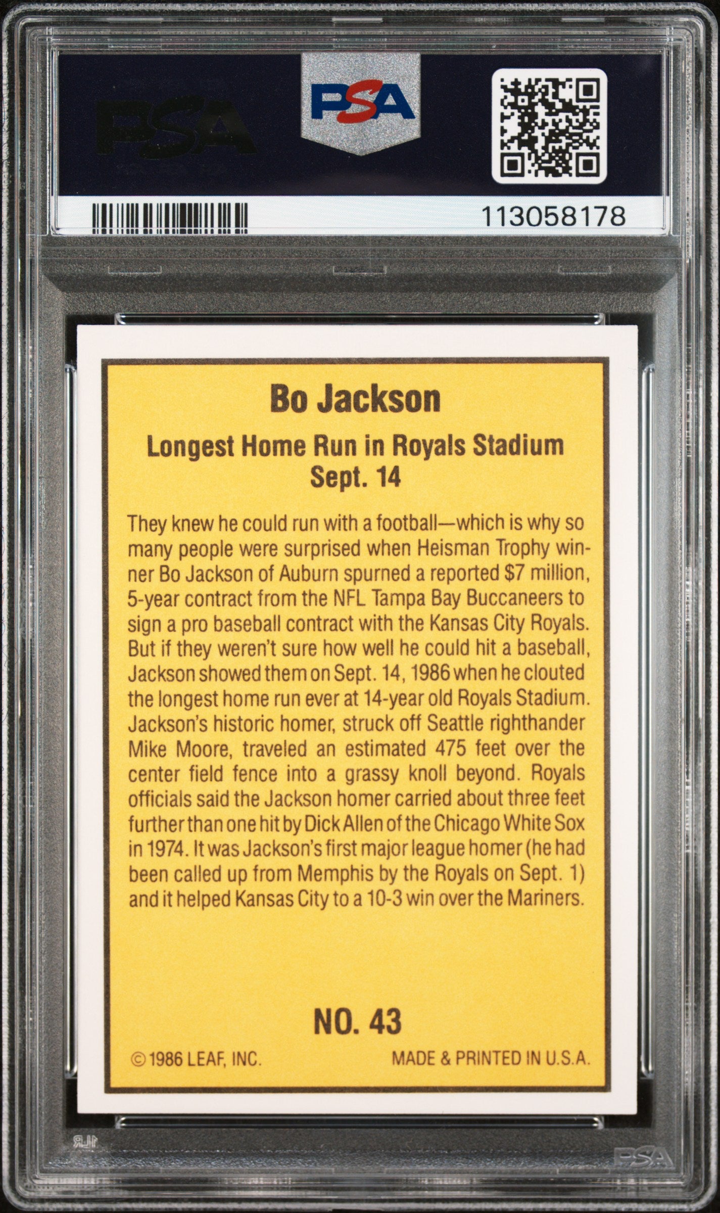 1986 Donruss Highlights Bo Jackson #43 PSA 10 Auto 10