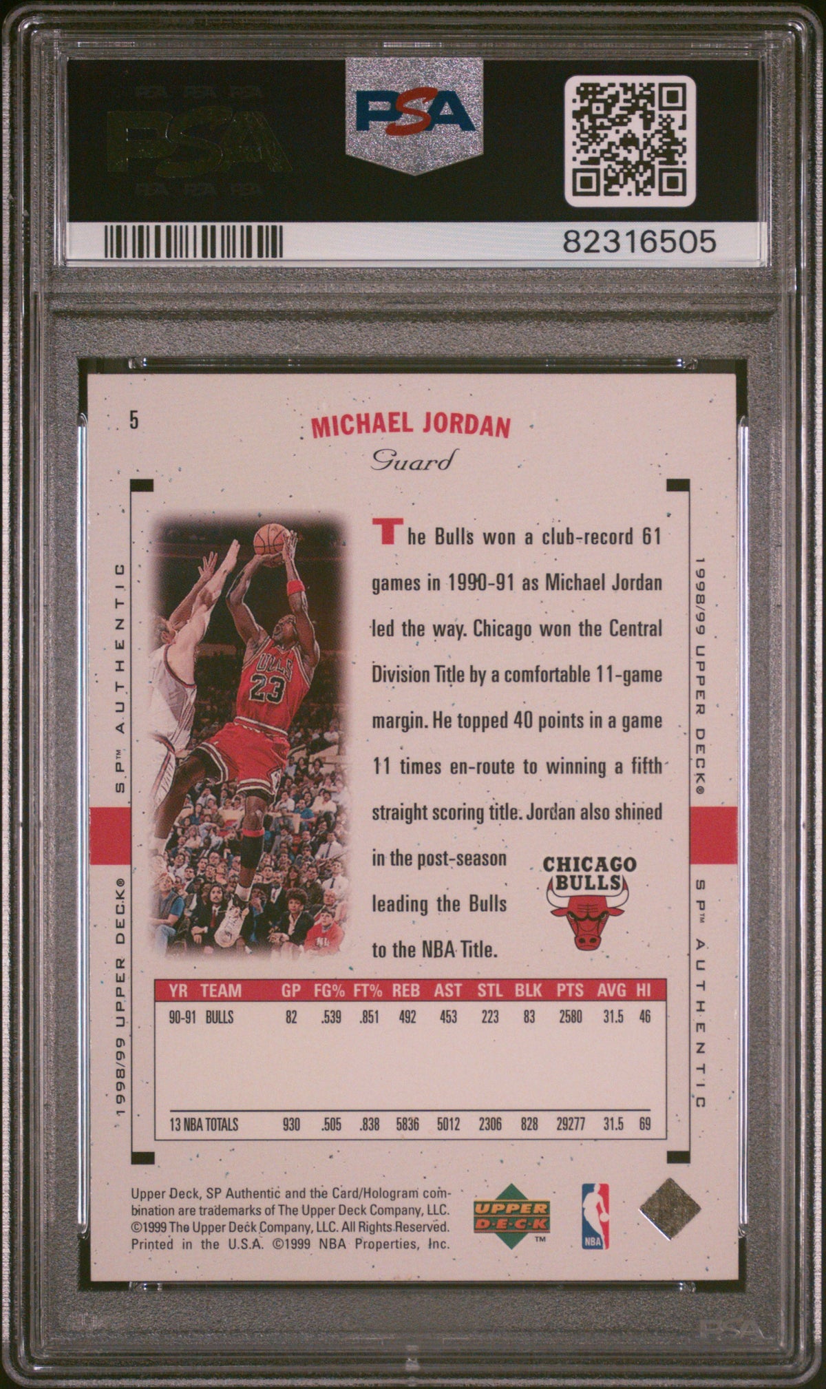 1998 SP Authentic Michael Jordan #5 PSA 10