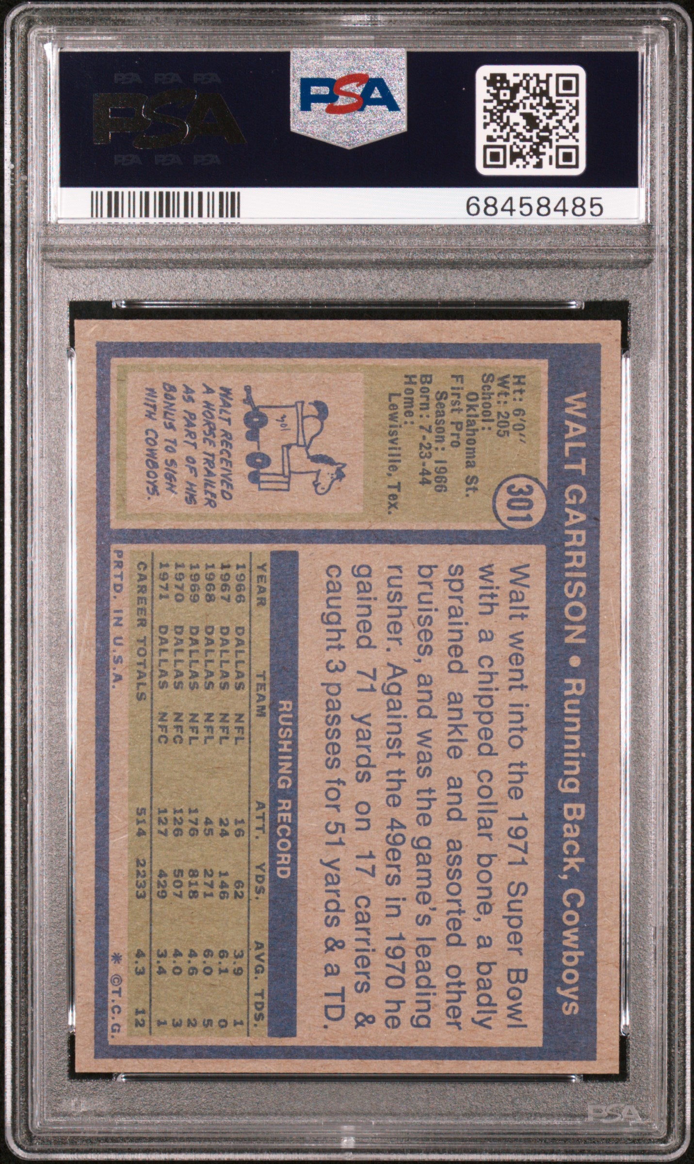 1972 Topps Walt Garrison #301 PSA 8