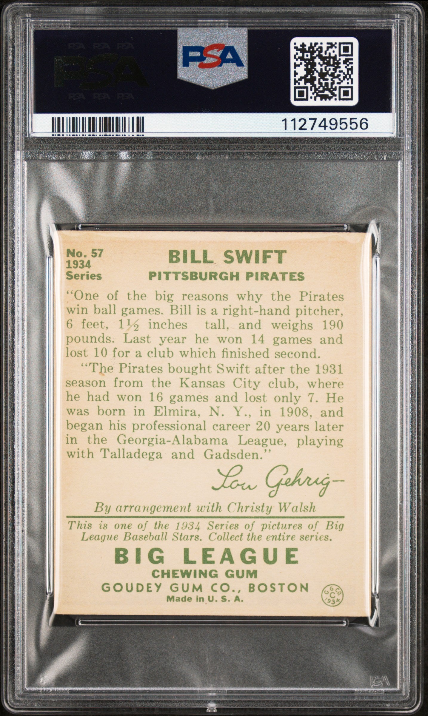 1934 Goudey Bill Swift #57 PSA 5
