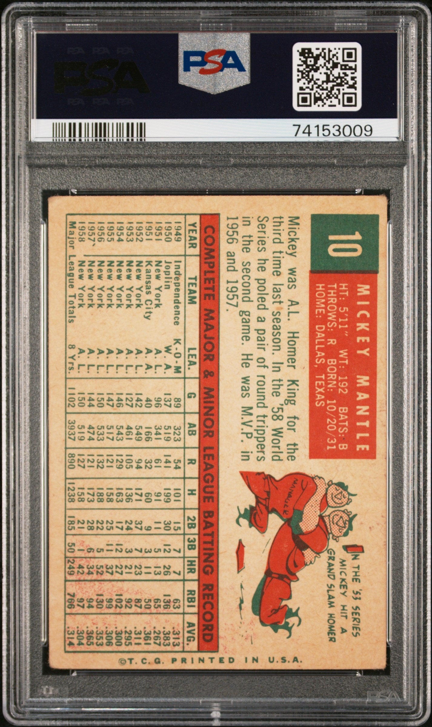 1959 Topps Mickey Mantle #10 PSA 3