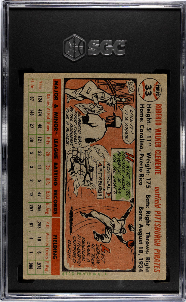 1956 Topps Roberto Clemente #33 Gray Back SGC 5
