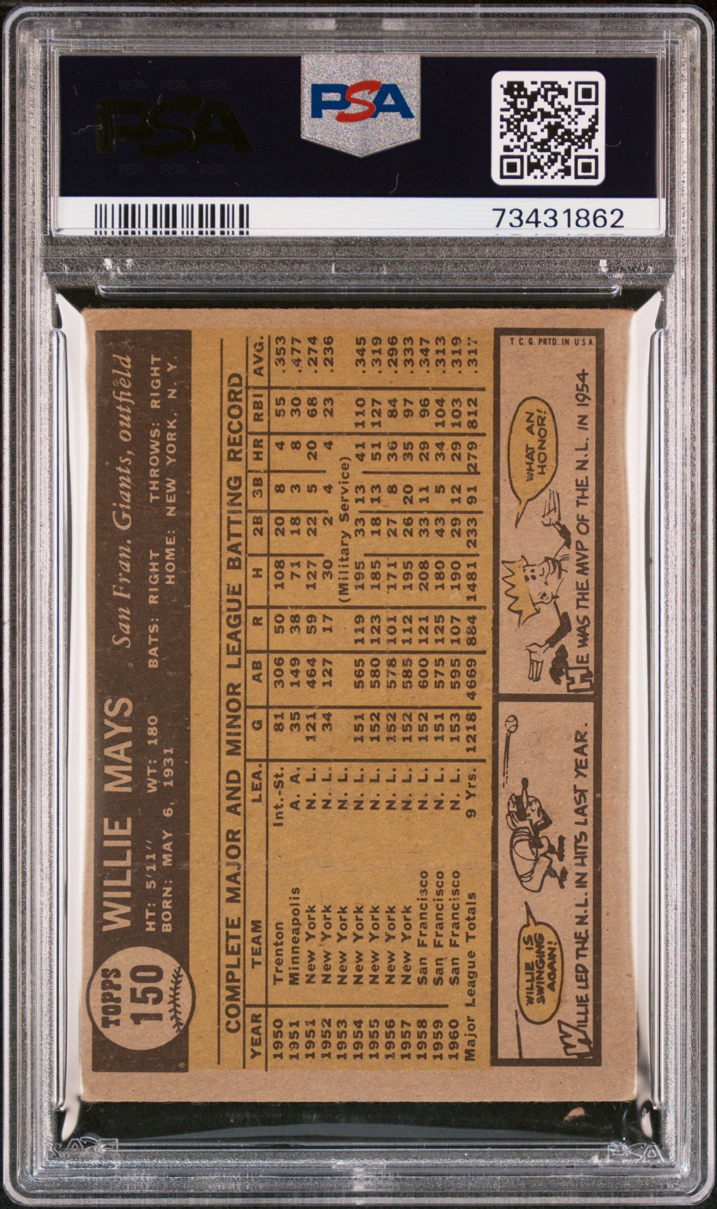 1961 Topps Willie Mays #150 PSA 3 Auto A