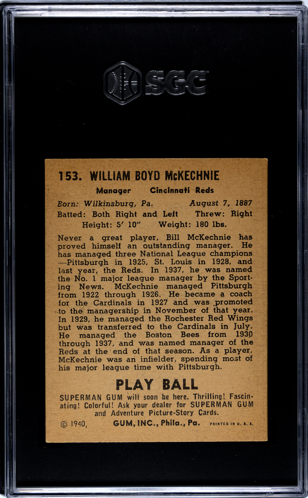 1940 Playball Bill Mckechnie #153 SGC 5