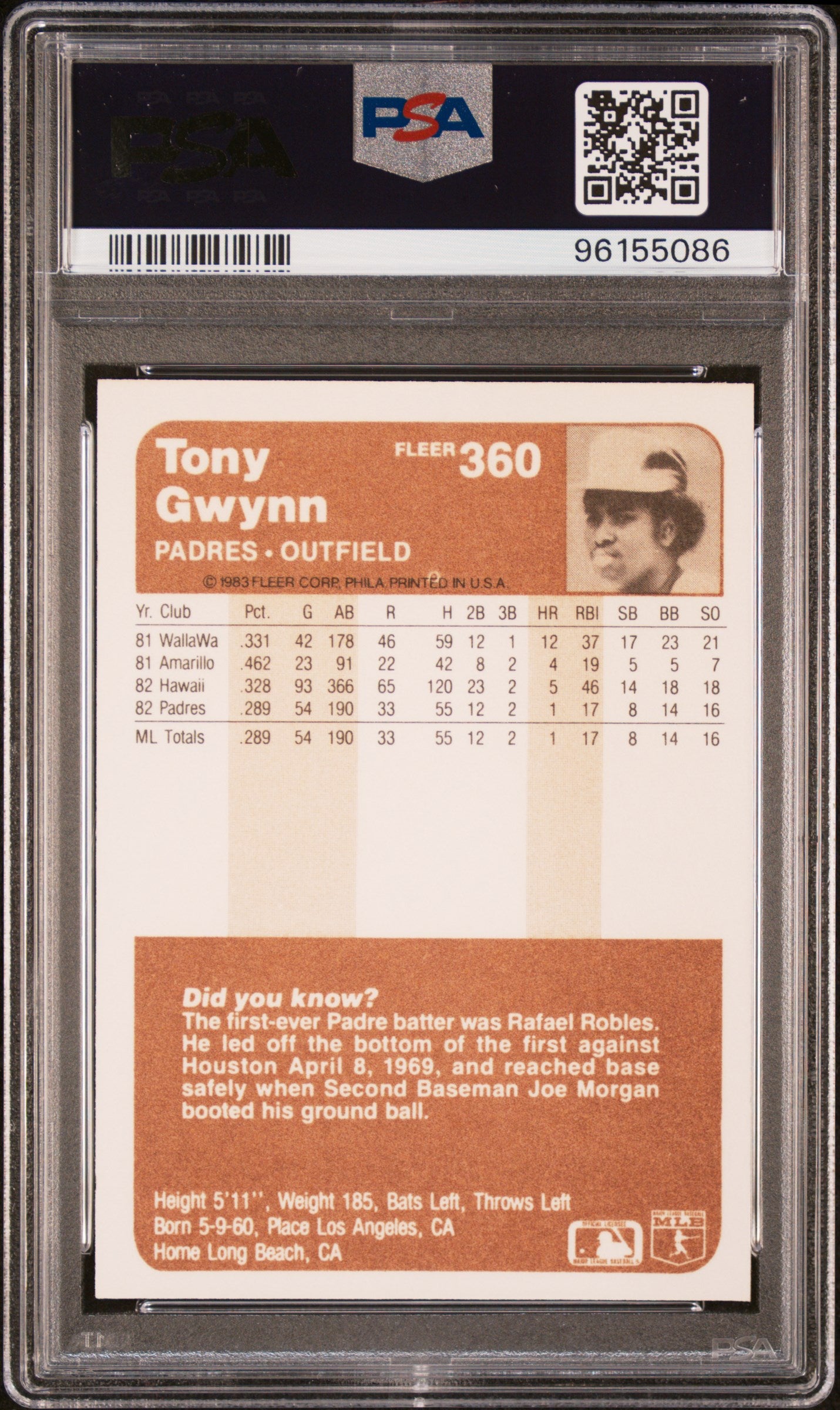 1983 Fleer Tony Gwynn #360 PSA 10