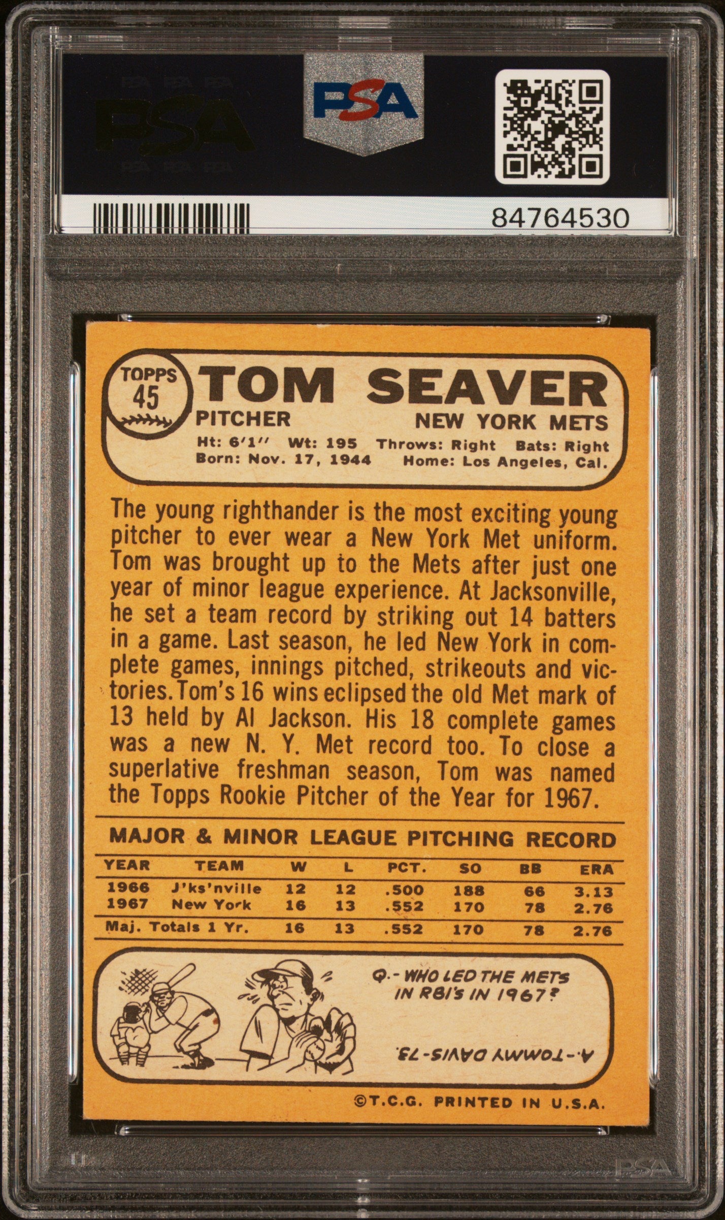 1968 Topps Tom Seaver #45 All Star Rookie PSA 4