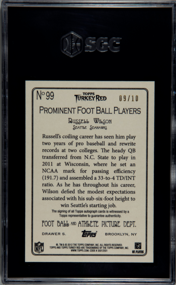 2012 Topps Turkey Red Russell Wilson #99 Autograph Border SGC 8.5 Auto 10