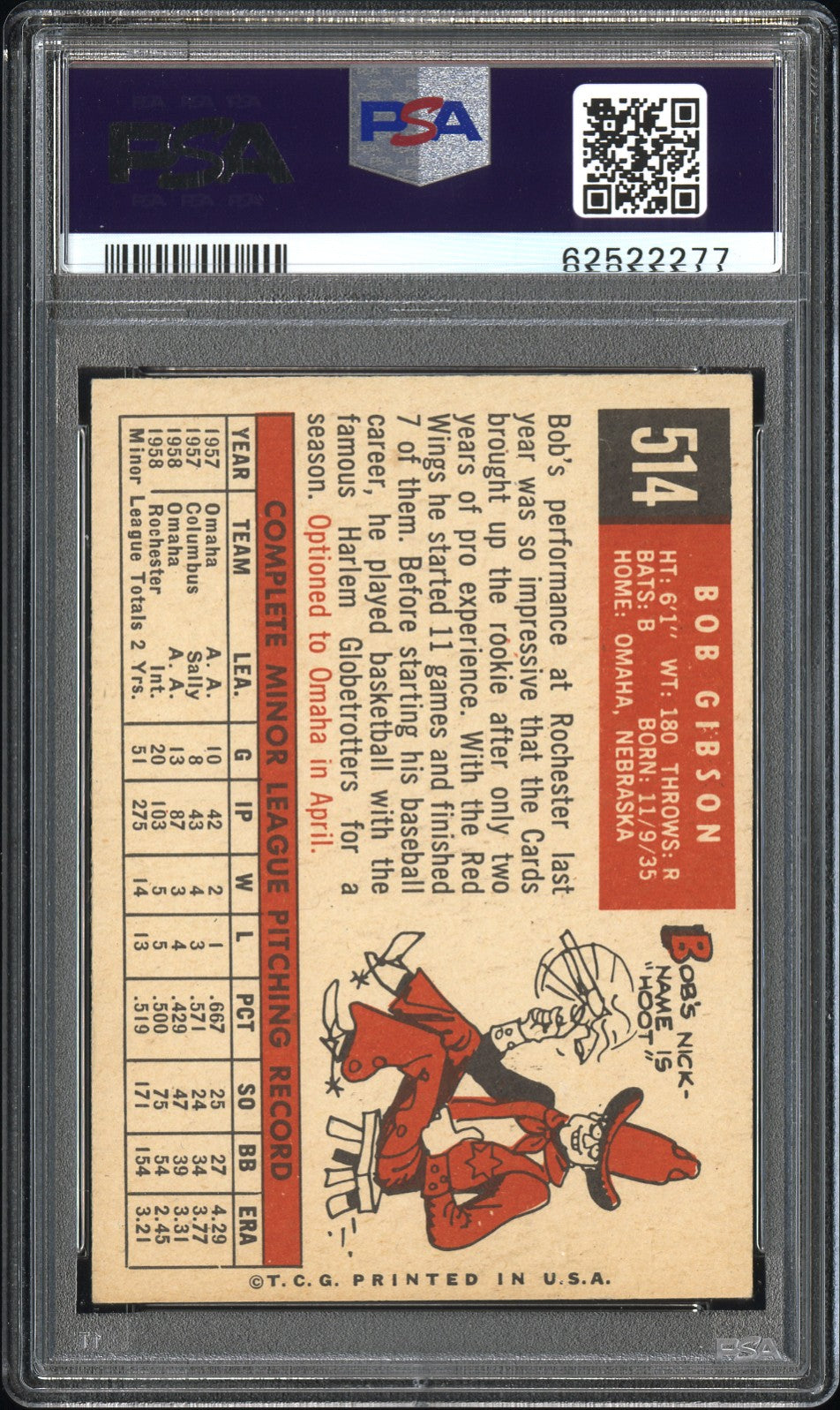 1959 Topps Bob Gibson #514 PSA 6.5