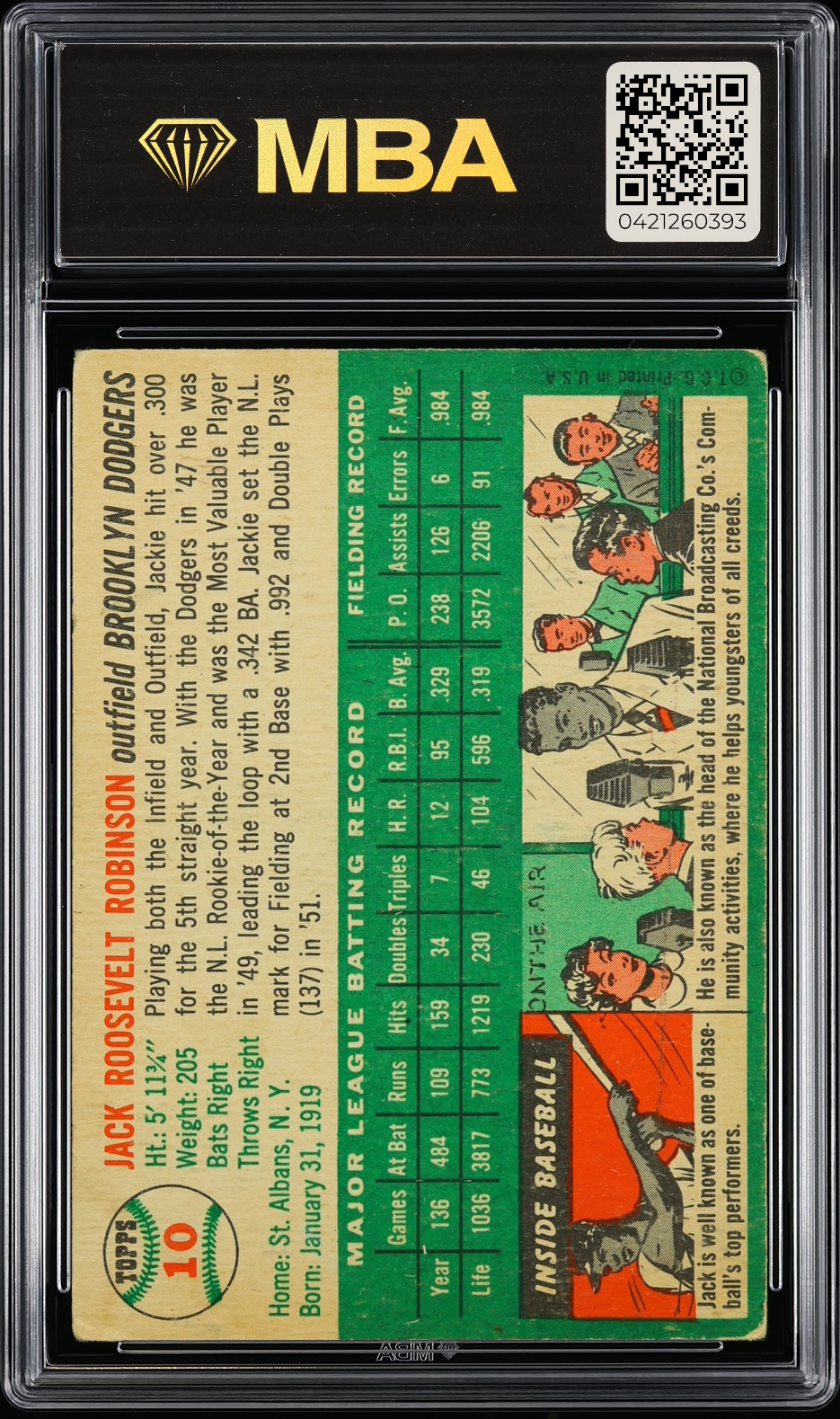 1954 Topps Jackie Robinson #10 MBA 2