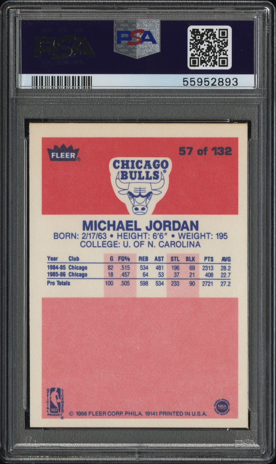 1986 Fleer Michael Jordan #57 PSA 7