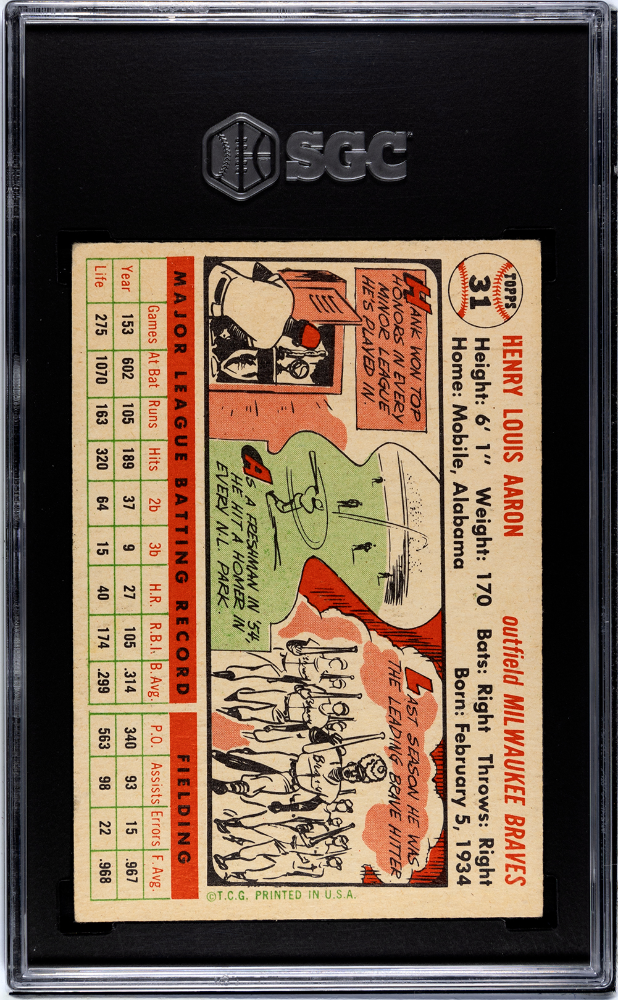 1956 Topps Hank Aaron #31 White Back SGC 3