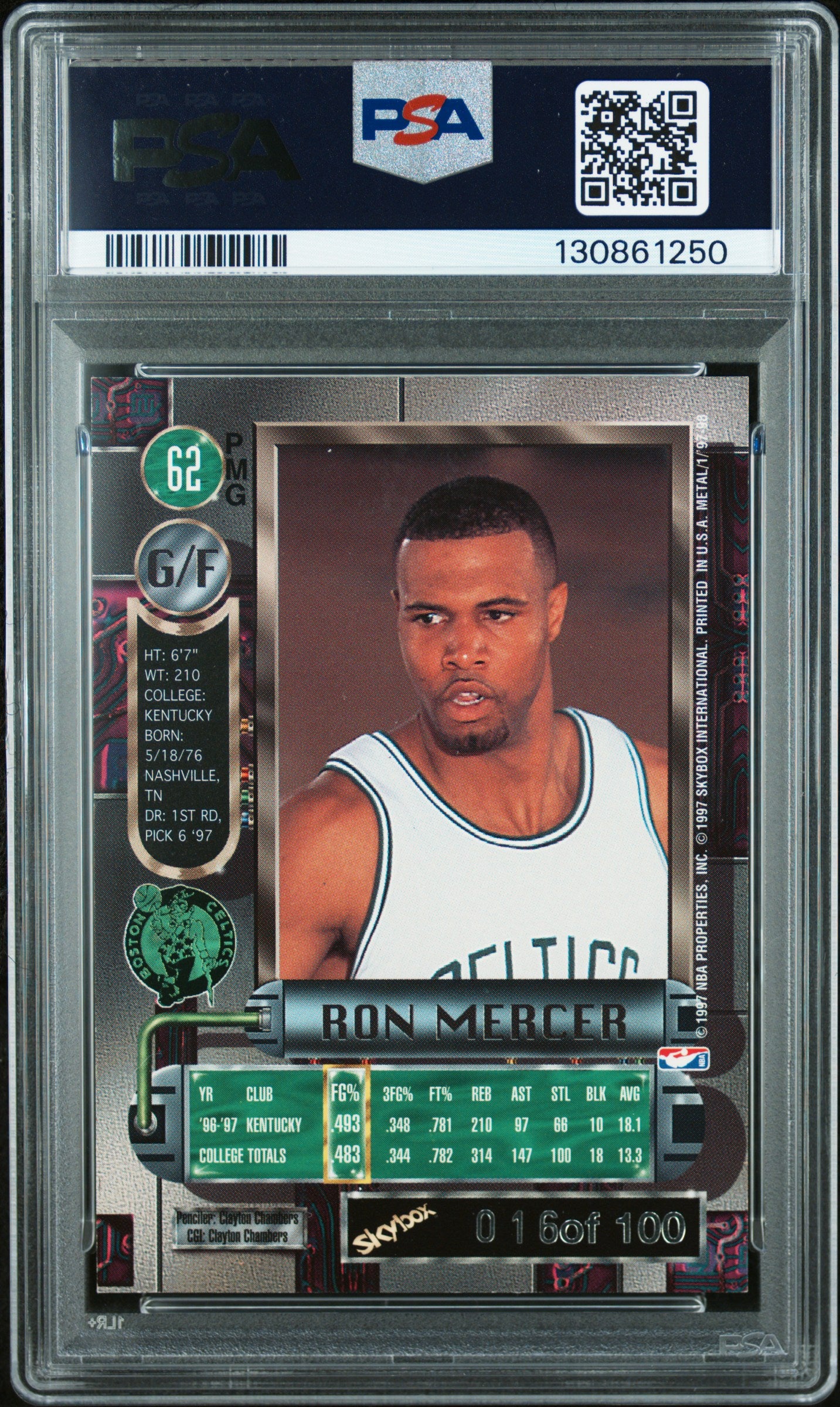 1997 Metal Universe Ron Mercer #62 Precious Gems PSA 5