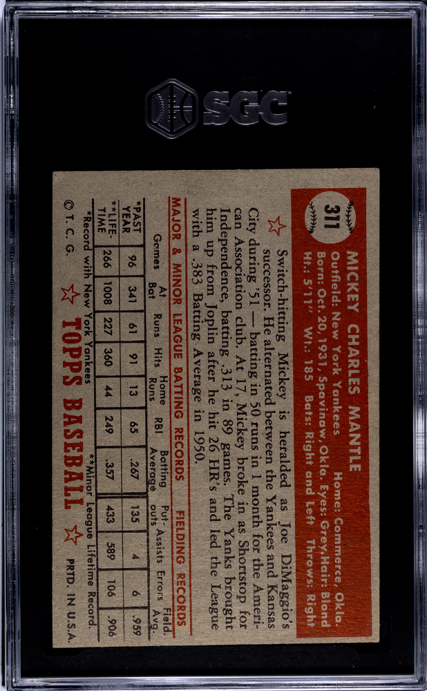 1952 Topps Mickey Mantle #311 SGC 3