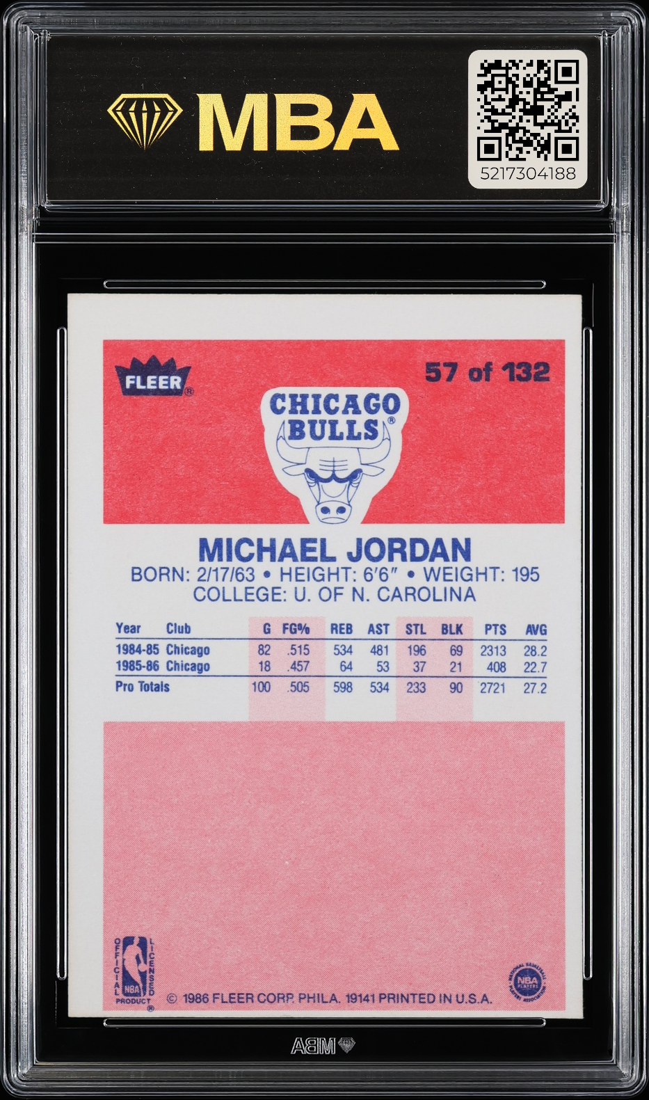 1986 Fleer Michael Jordan #57 MBA 5