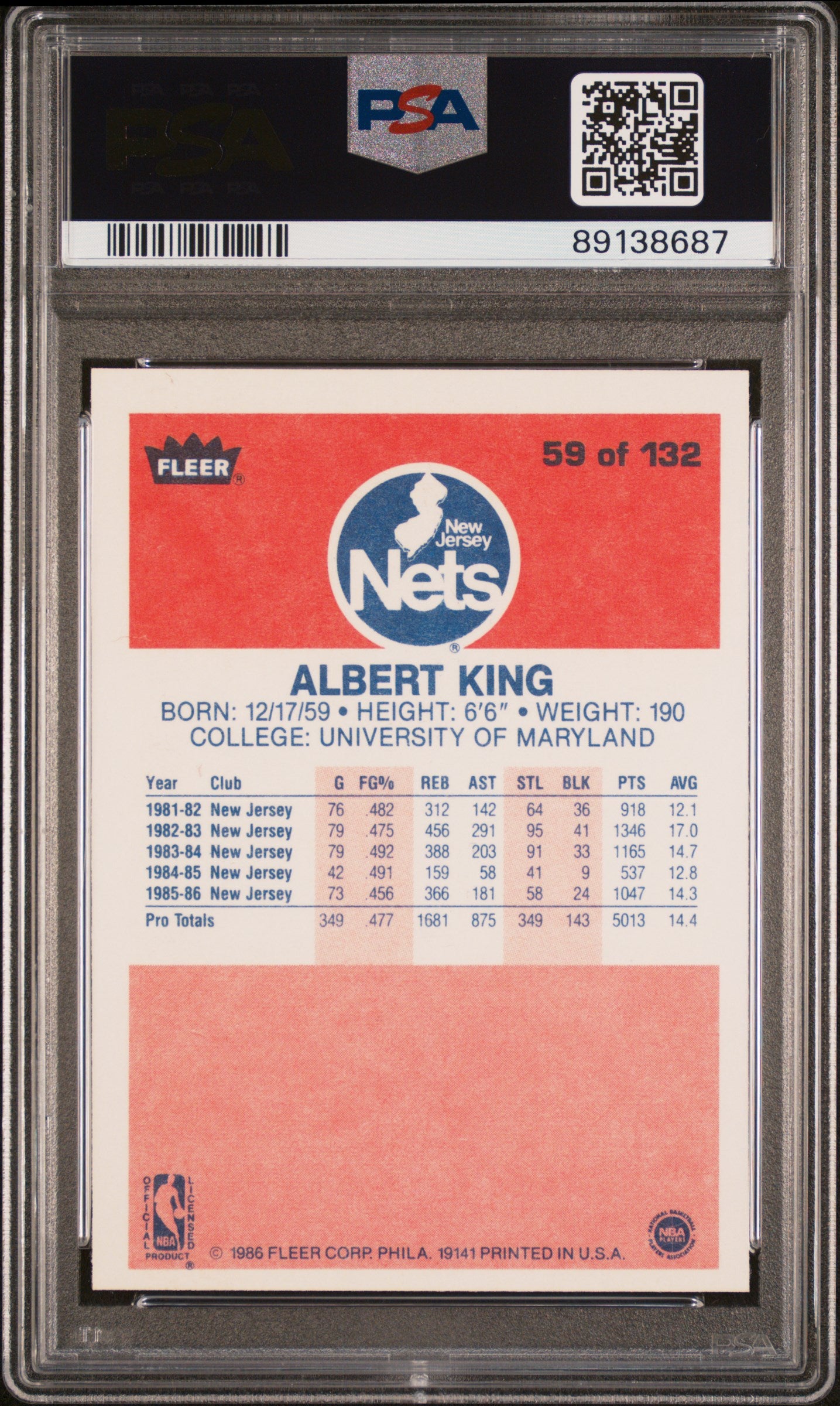 1986 Fleer Albert King #59 PSA 9