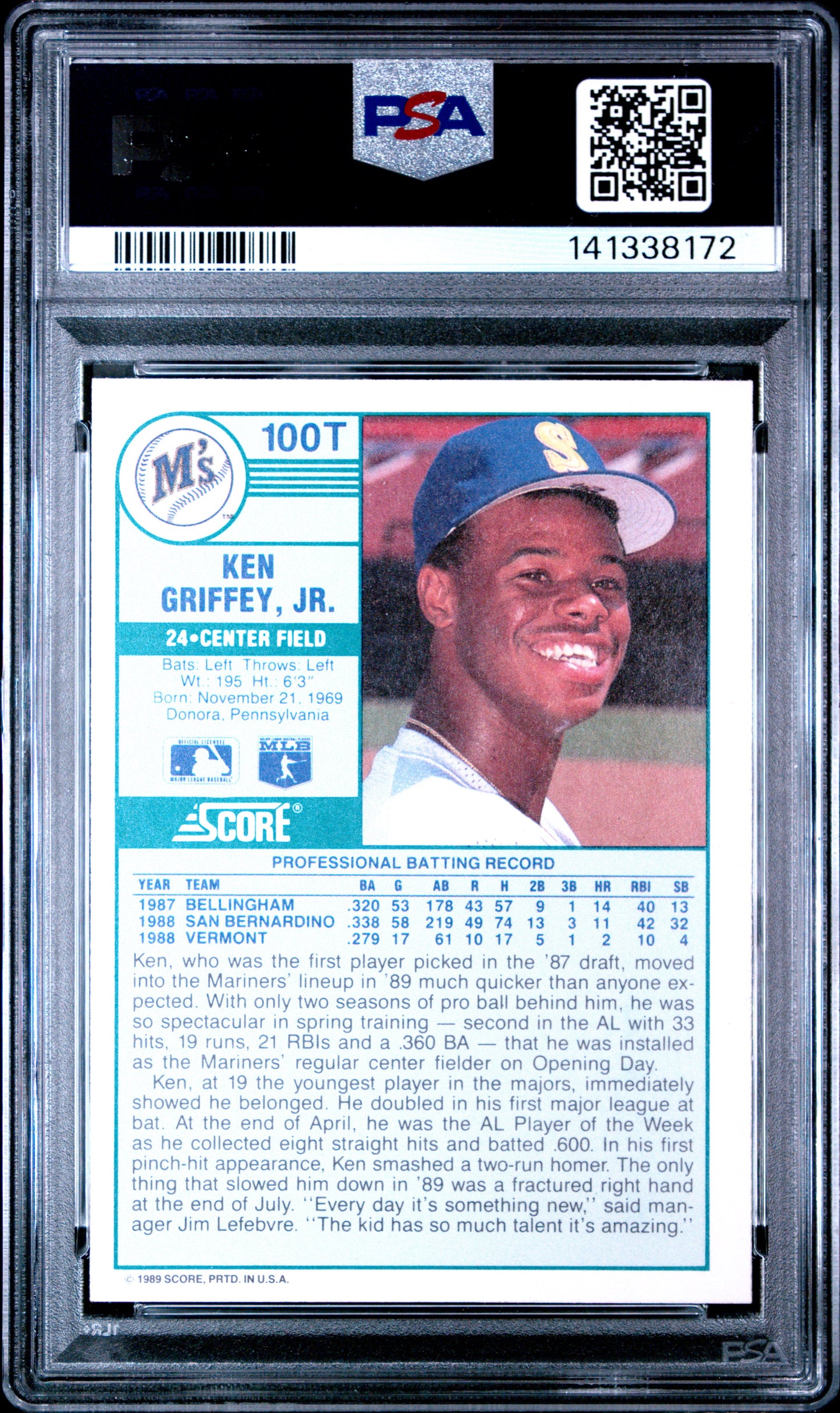 1989 Score Traded Ken Griffey JR. #100T PSA 10