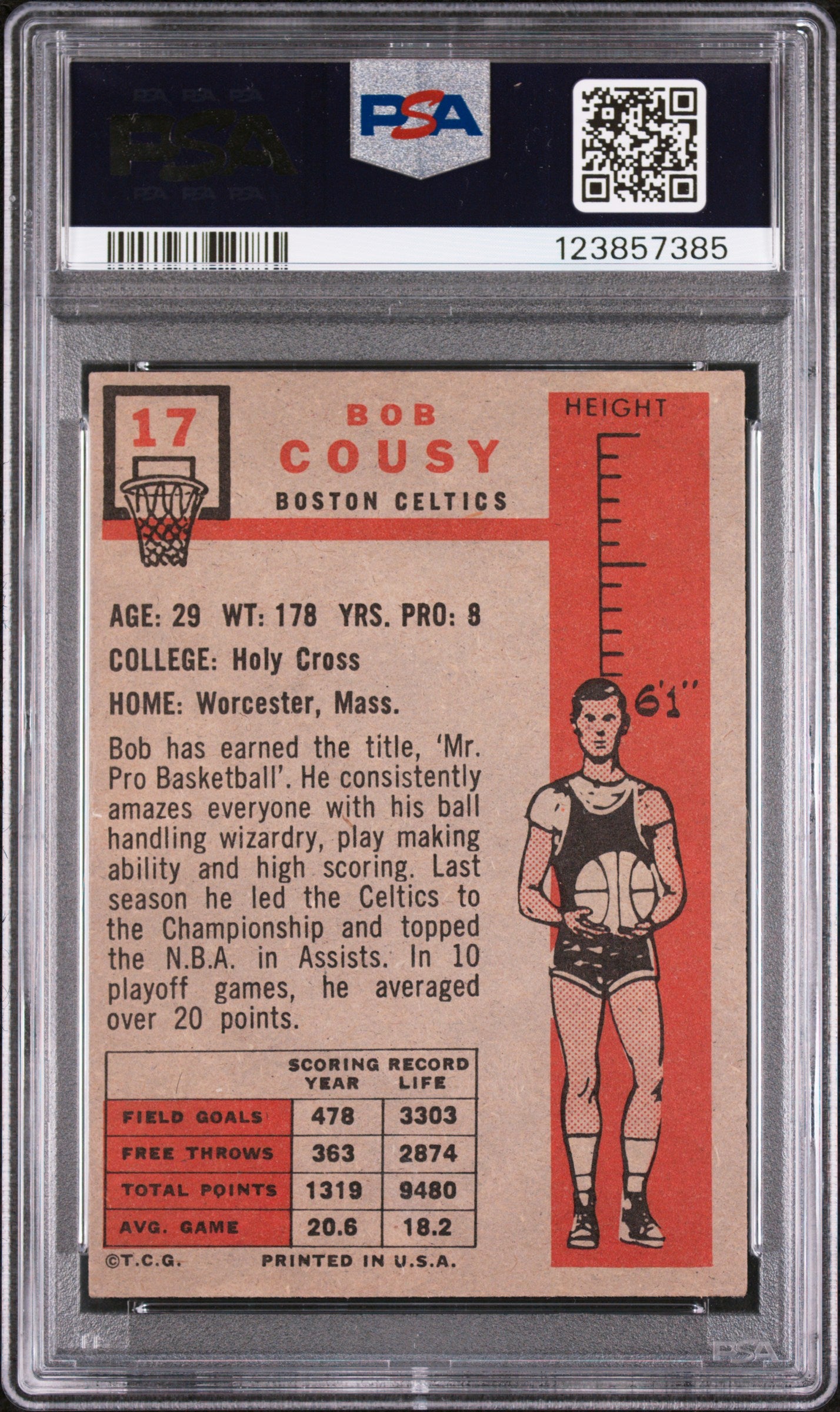 1957 Topps Bob Cousy #17 PSA 4.5 Auto 10