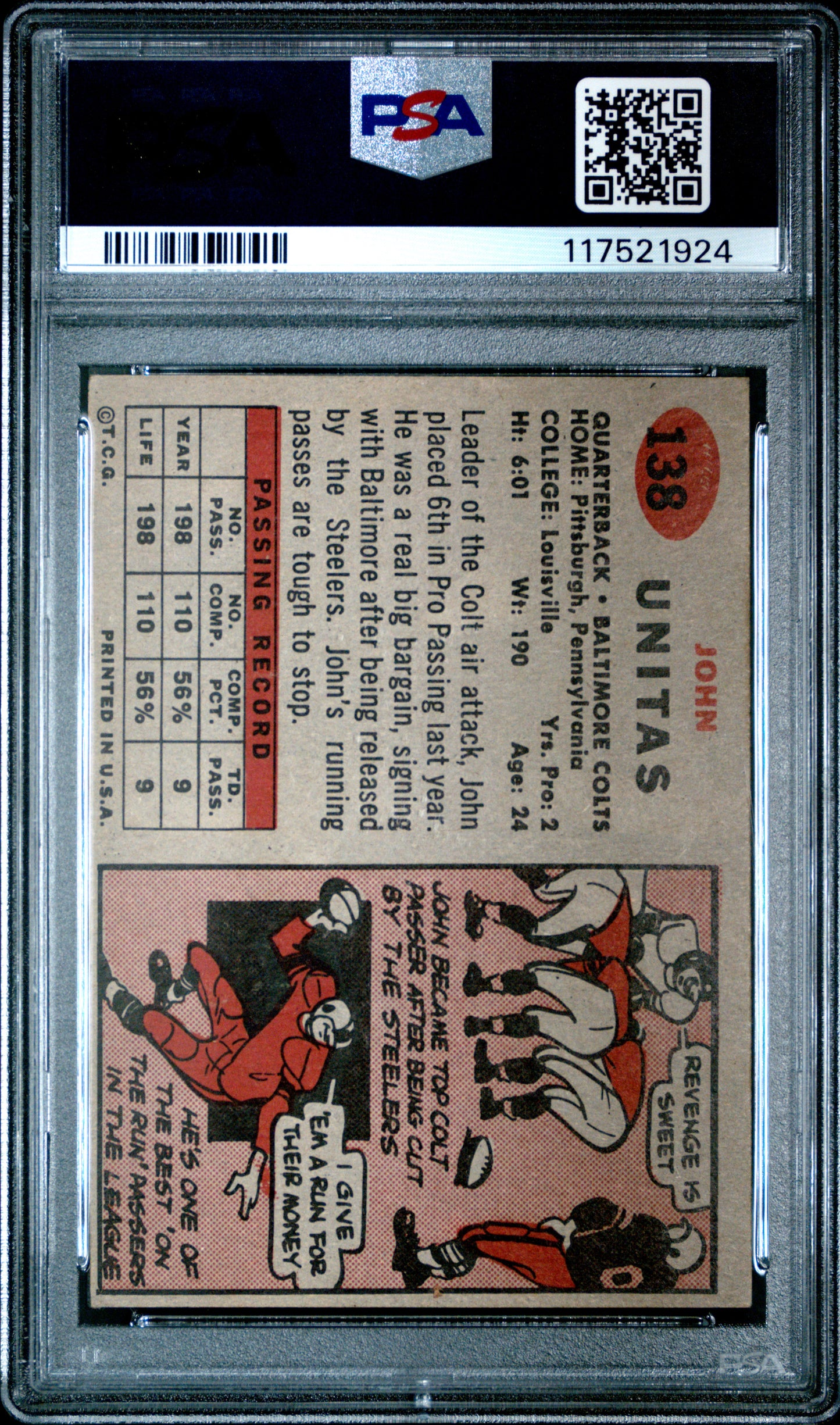 1957 Topps John Unitas #138 PSA 2
