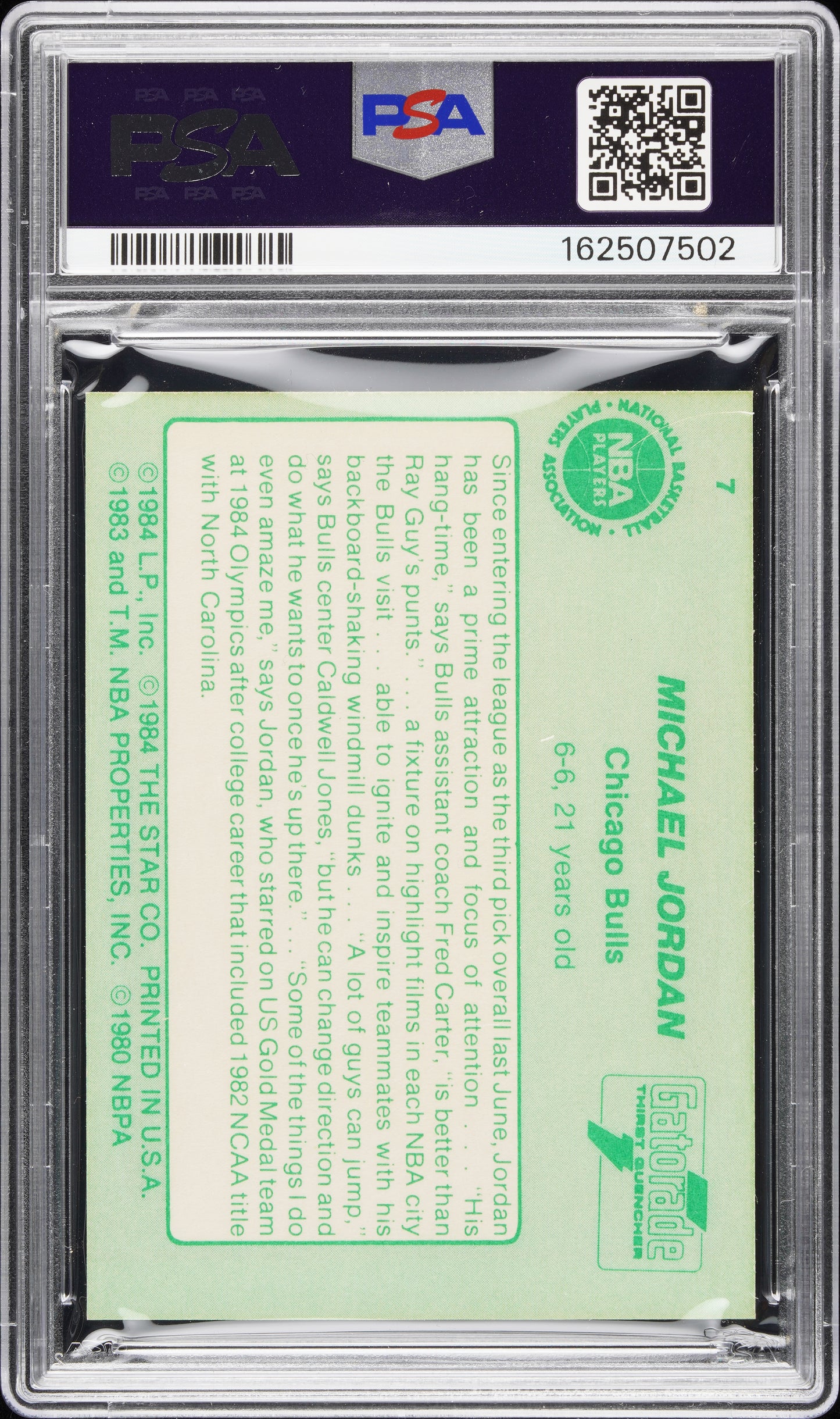 1984-85 Star Gatorade Michael Jordan #7 PSA 7