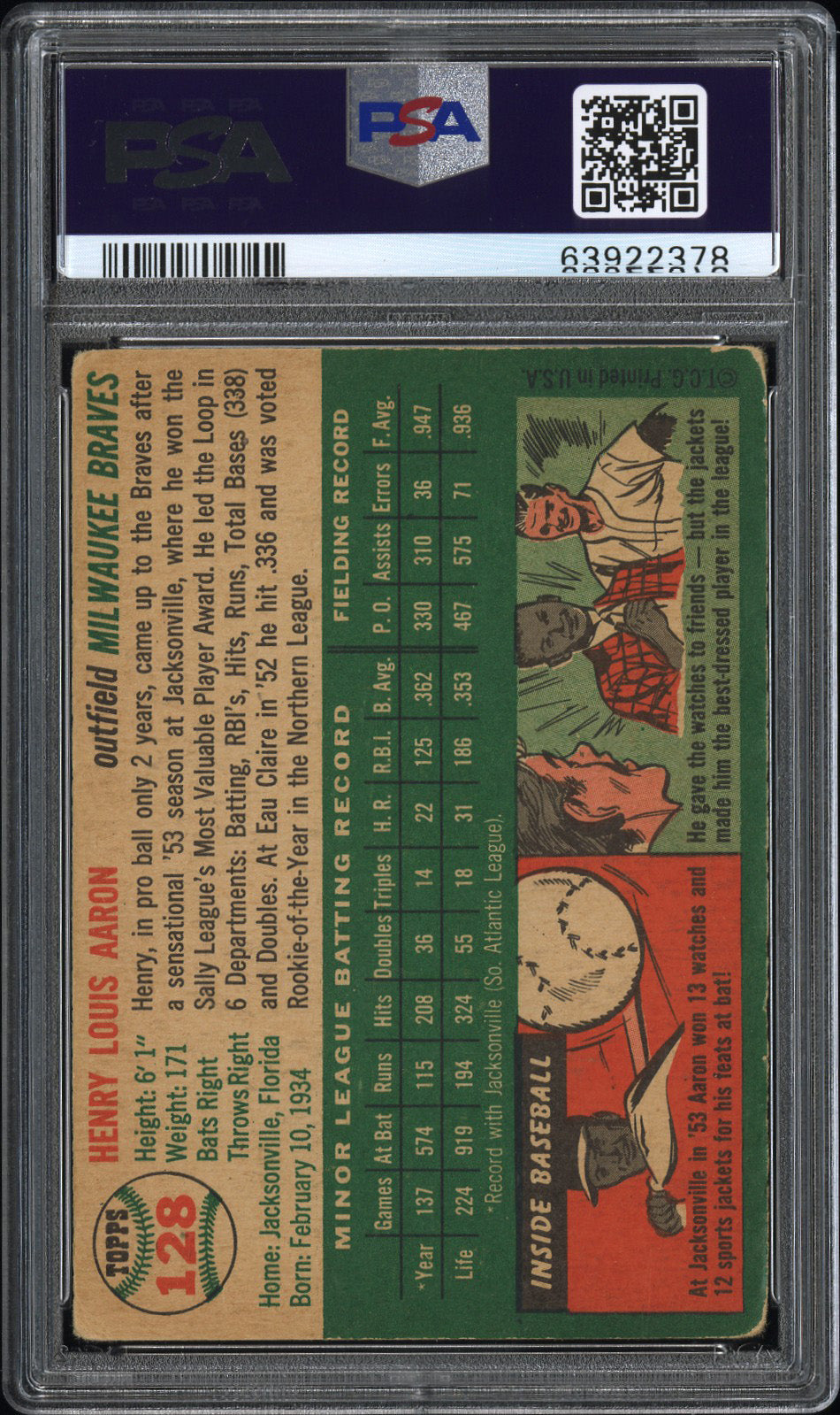 1954 Topps Henry Aaron #128 PSA 2