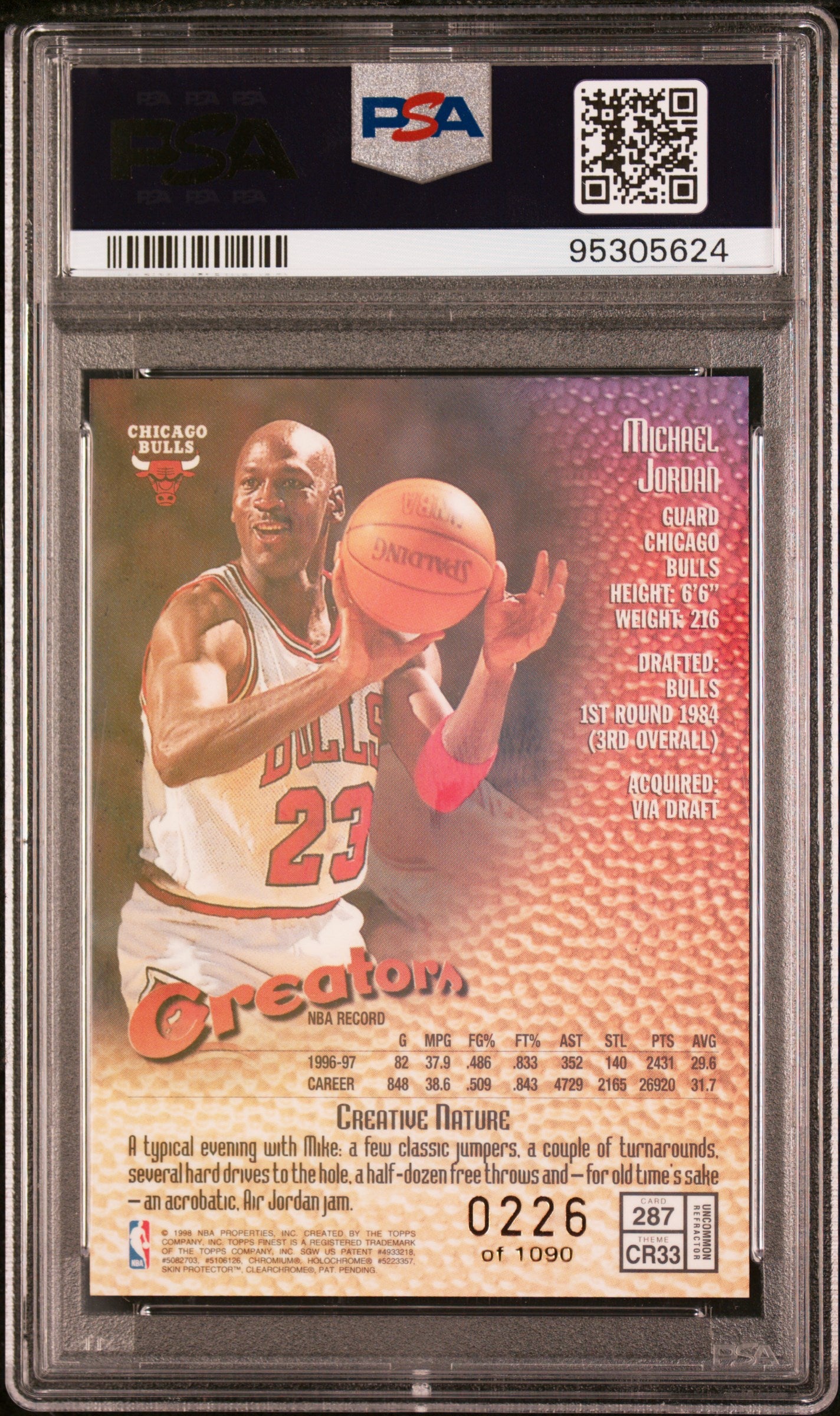 1997 Finest Michael Jordan #287 Refractor PSA 9