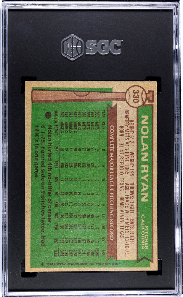 1976 Topps Nolan Ryan #330 SGC 9