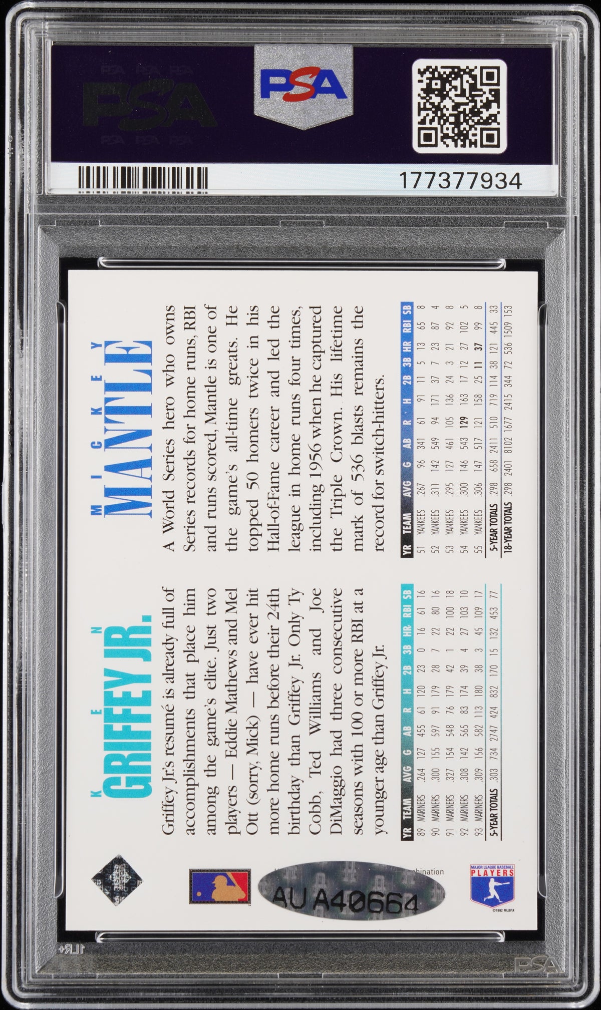 1994 Upper Deck Griffey JR. Mantle Autograph PSA 8 Auto 10