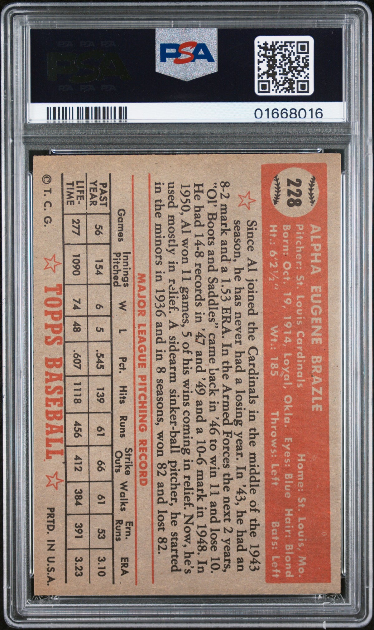 1952 Topps Al Brazle #228 PSA 7