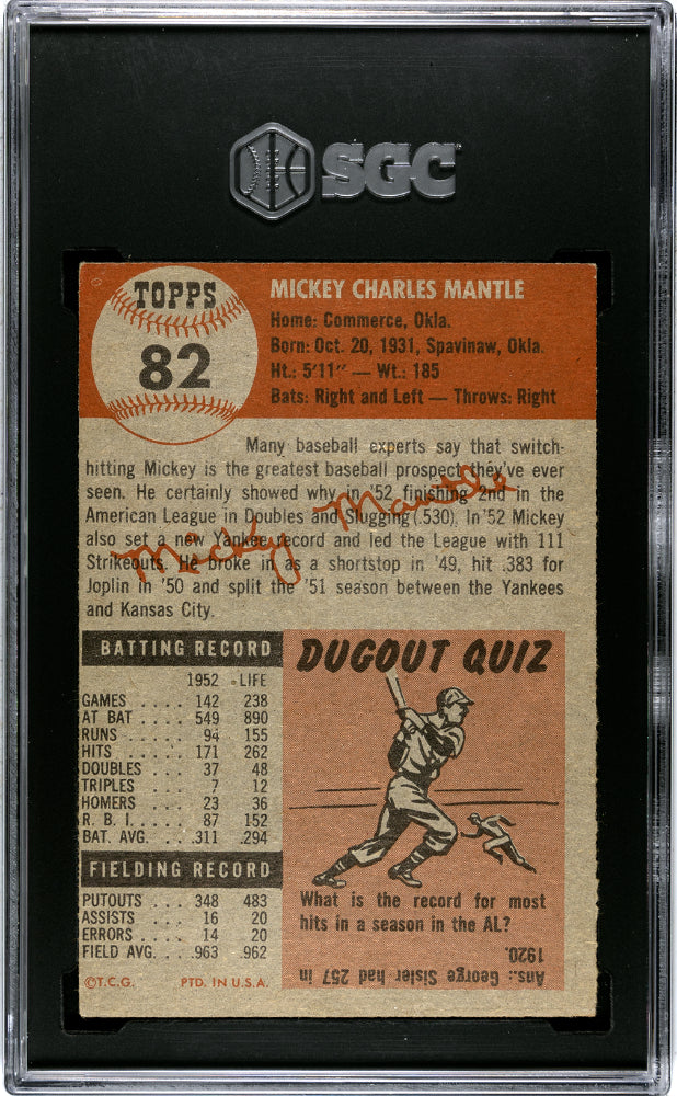 1953 Topps Mickey Mantle #82 SGC 4