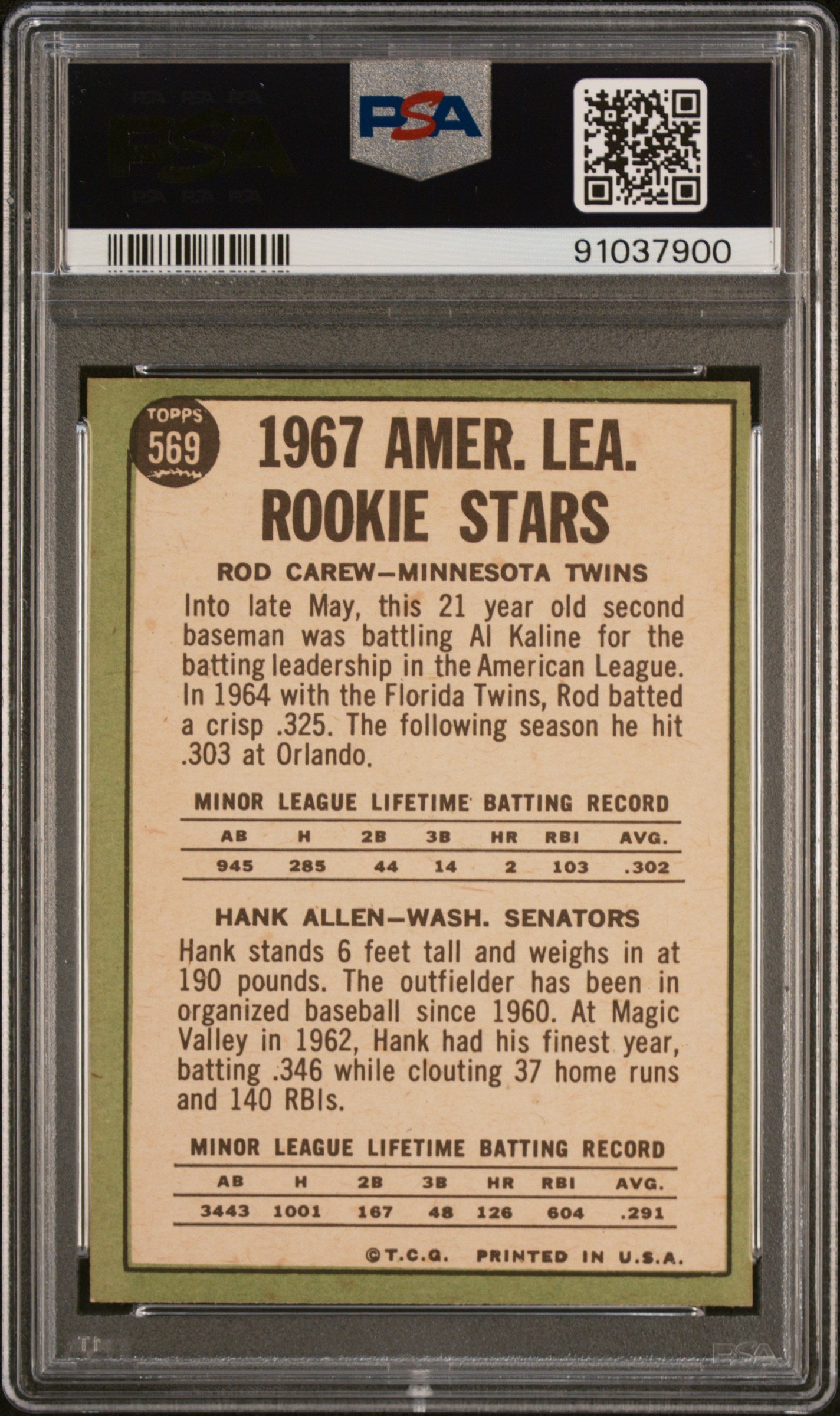 1967 Topps A. L. Rookies #569 R. Carew H. Allen PSA 6