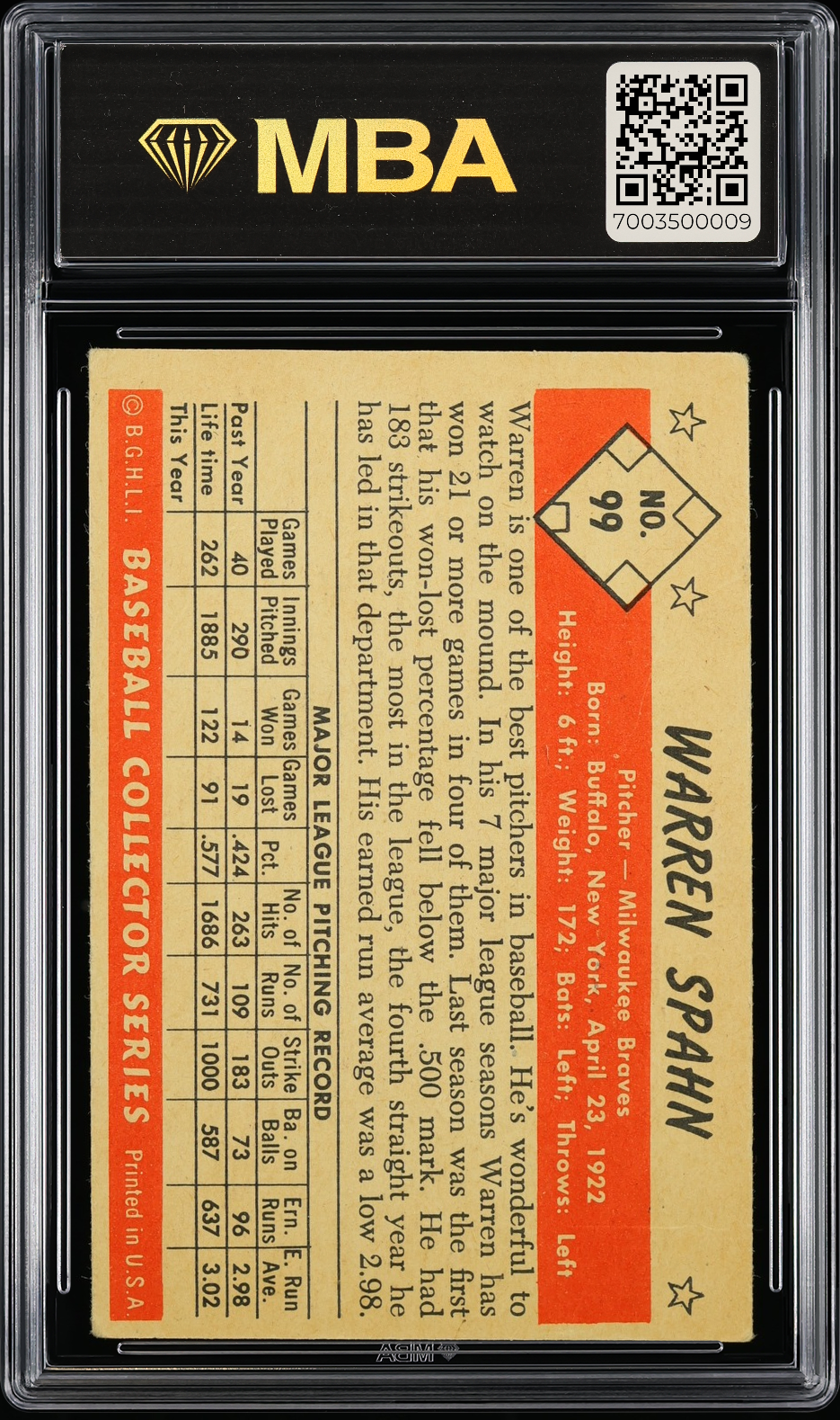 1953 Bowman Color Warren Spahn #99 MBA 3