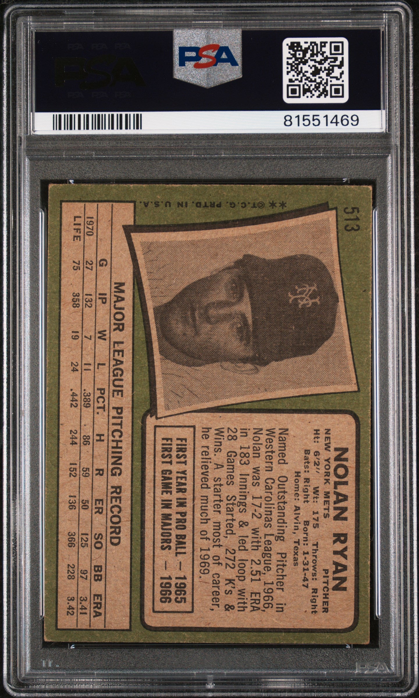 1971 Topps Nolan Ryan #513 PSA 4
