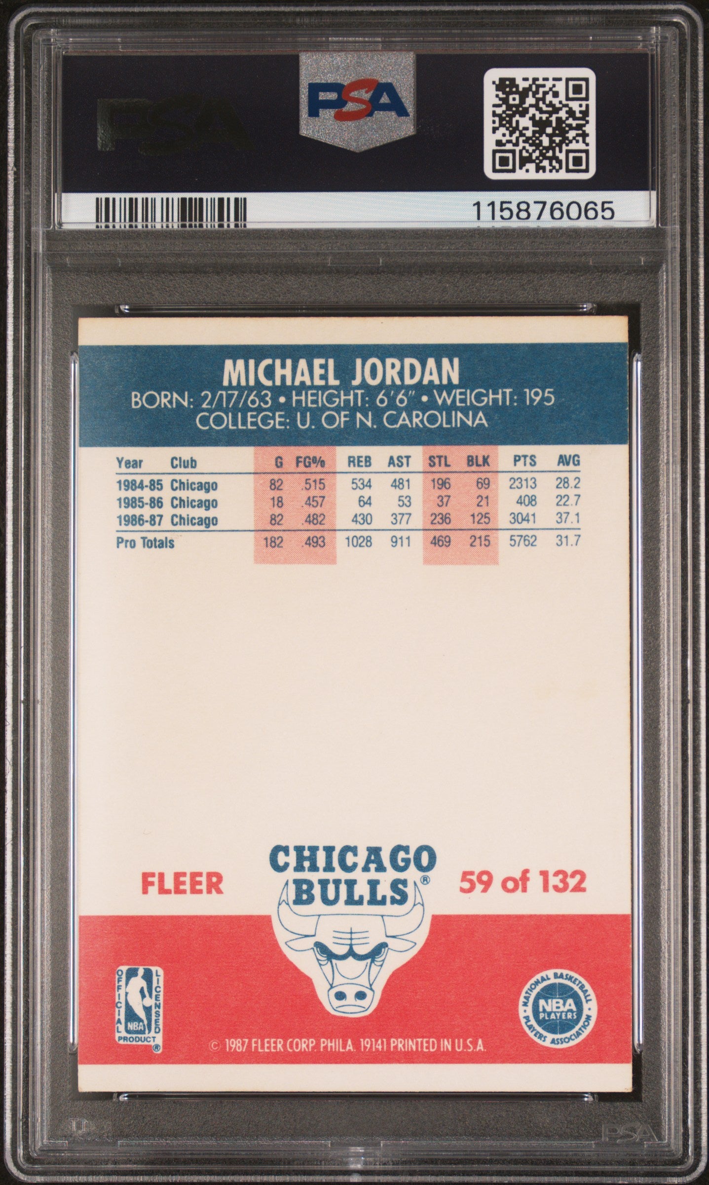 1987 Fleer Michael Jordan #59 PSA 5