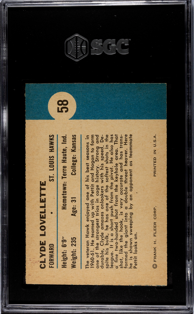 1961 Fleer Clyde Lovellette #58 Sweeps By An Opponent SGC 6.5