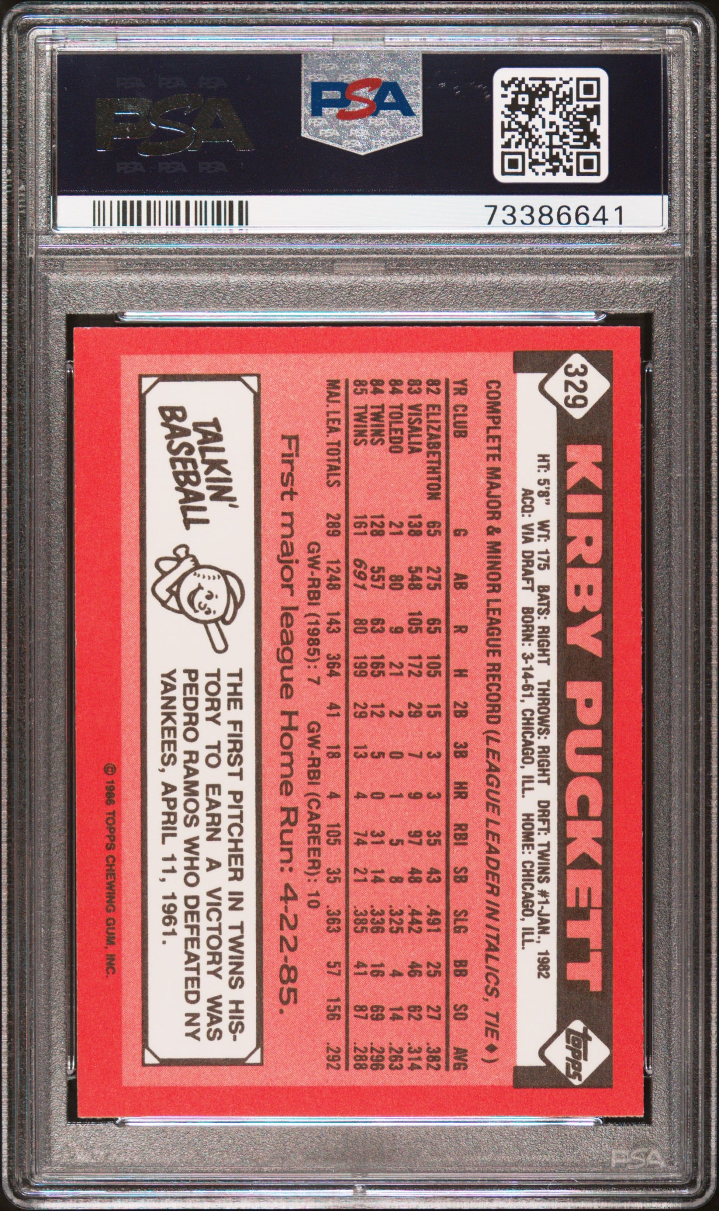 1986 Topps Tiffany Kirby Puckett #329 PSA 9
