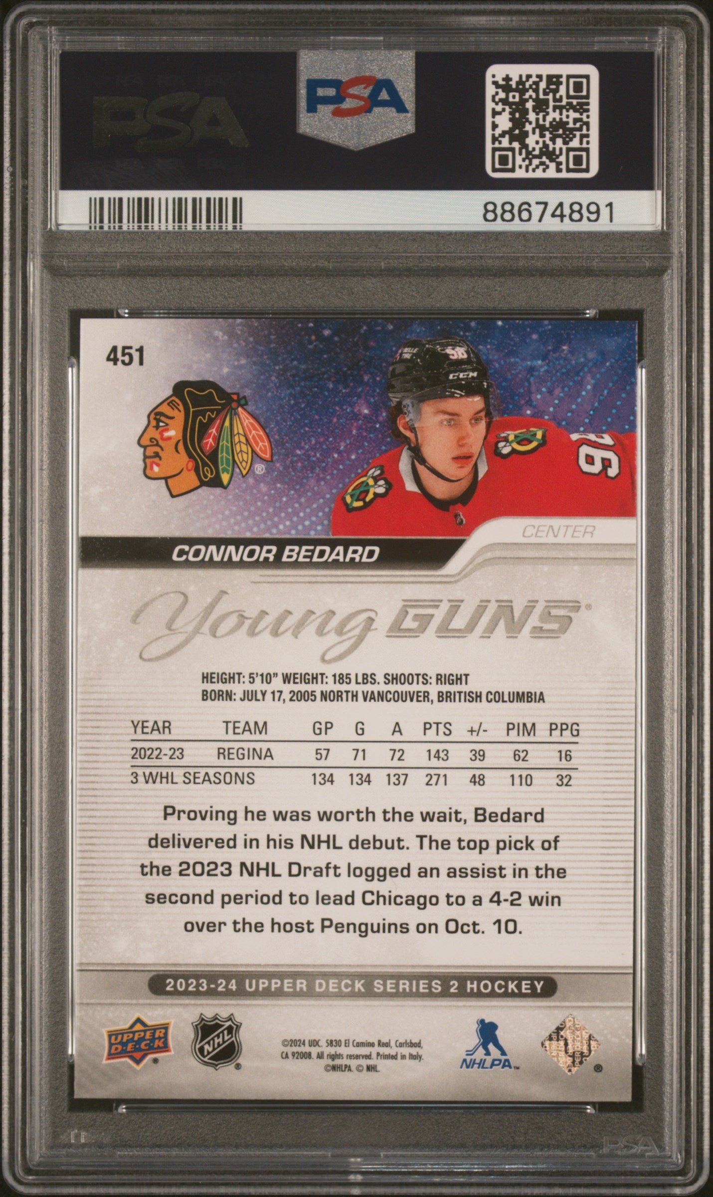 2023 Upper Deck Connor Bedard #451 PSA 10