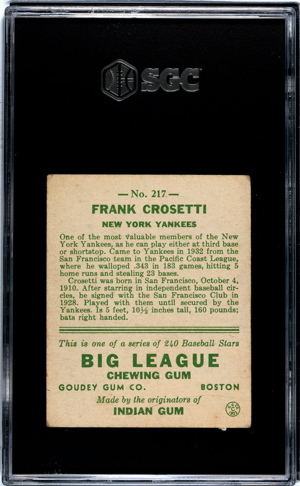 1933 Goudey Frank Crosetti #217 SGC 4