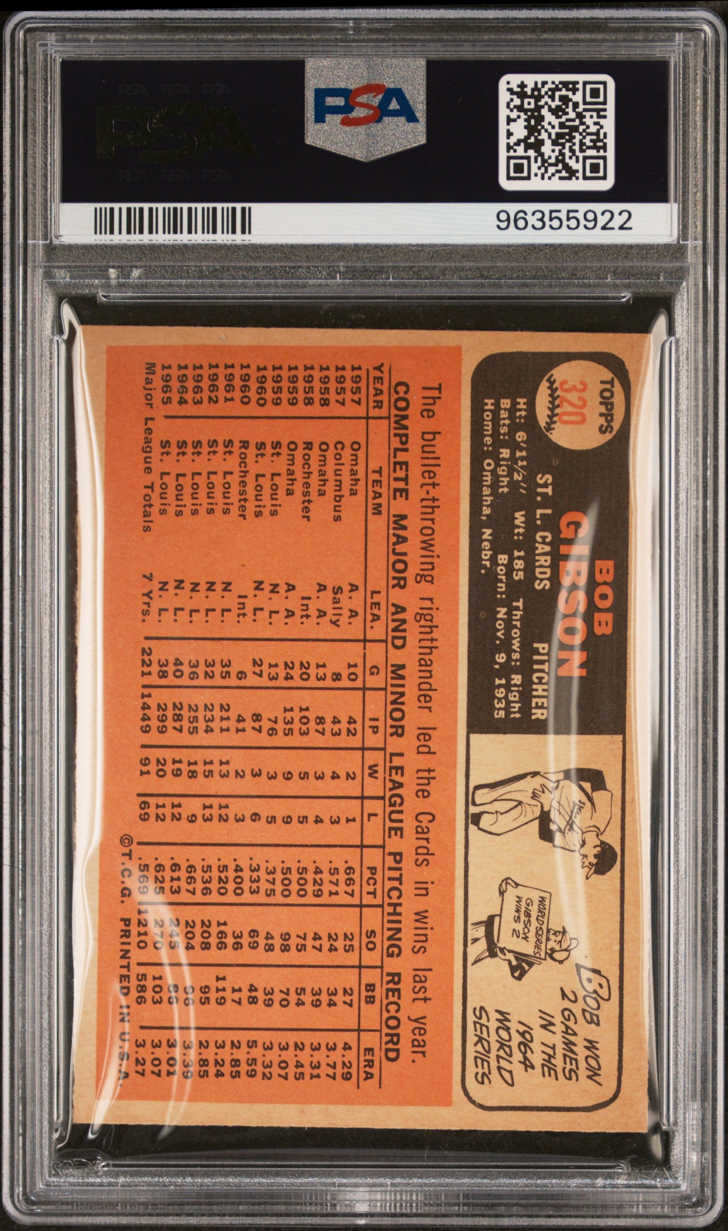 1966 Topps Bob Gibson #320 PSA 7