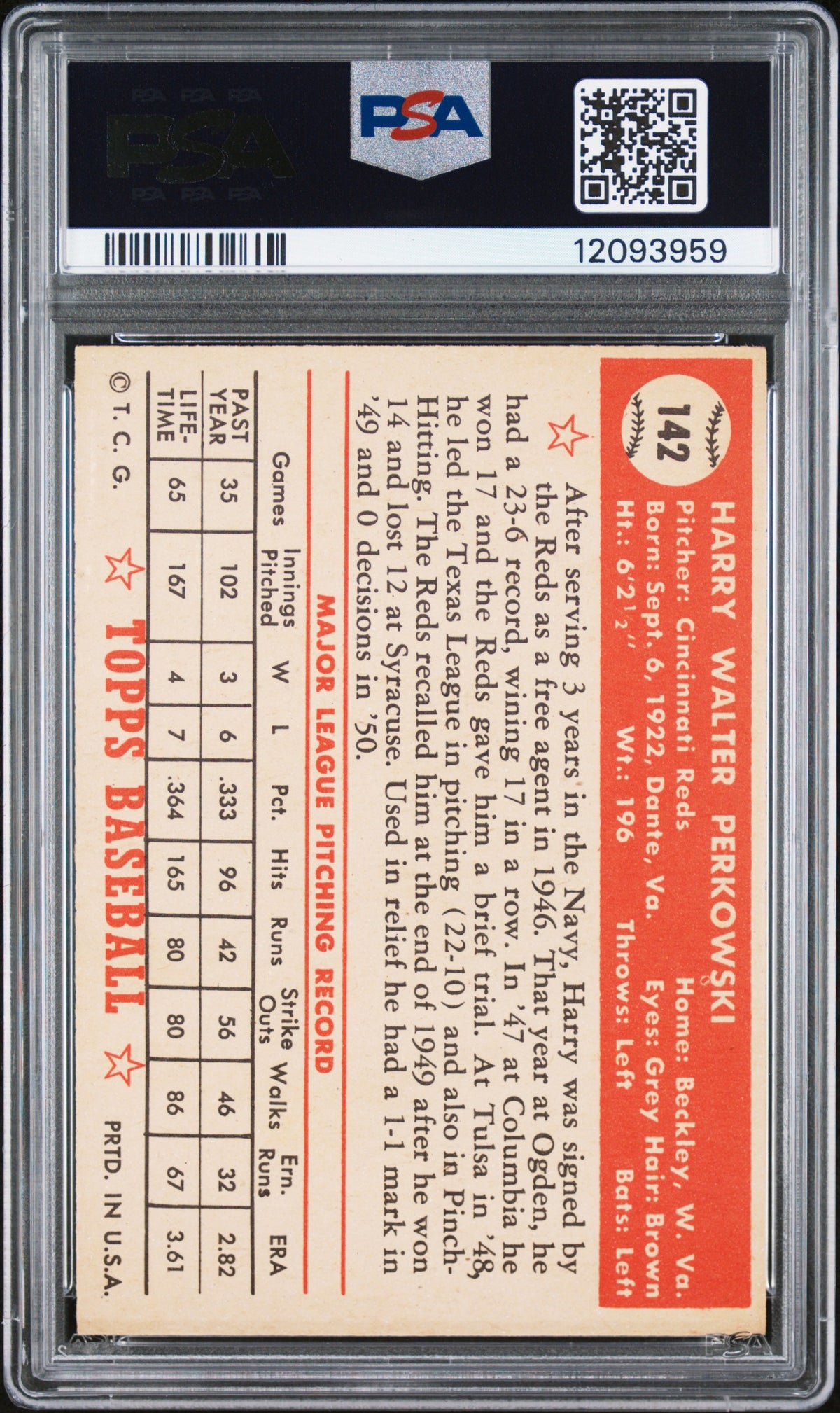 1952 Topps Harry Perkowski #142 PSA 7