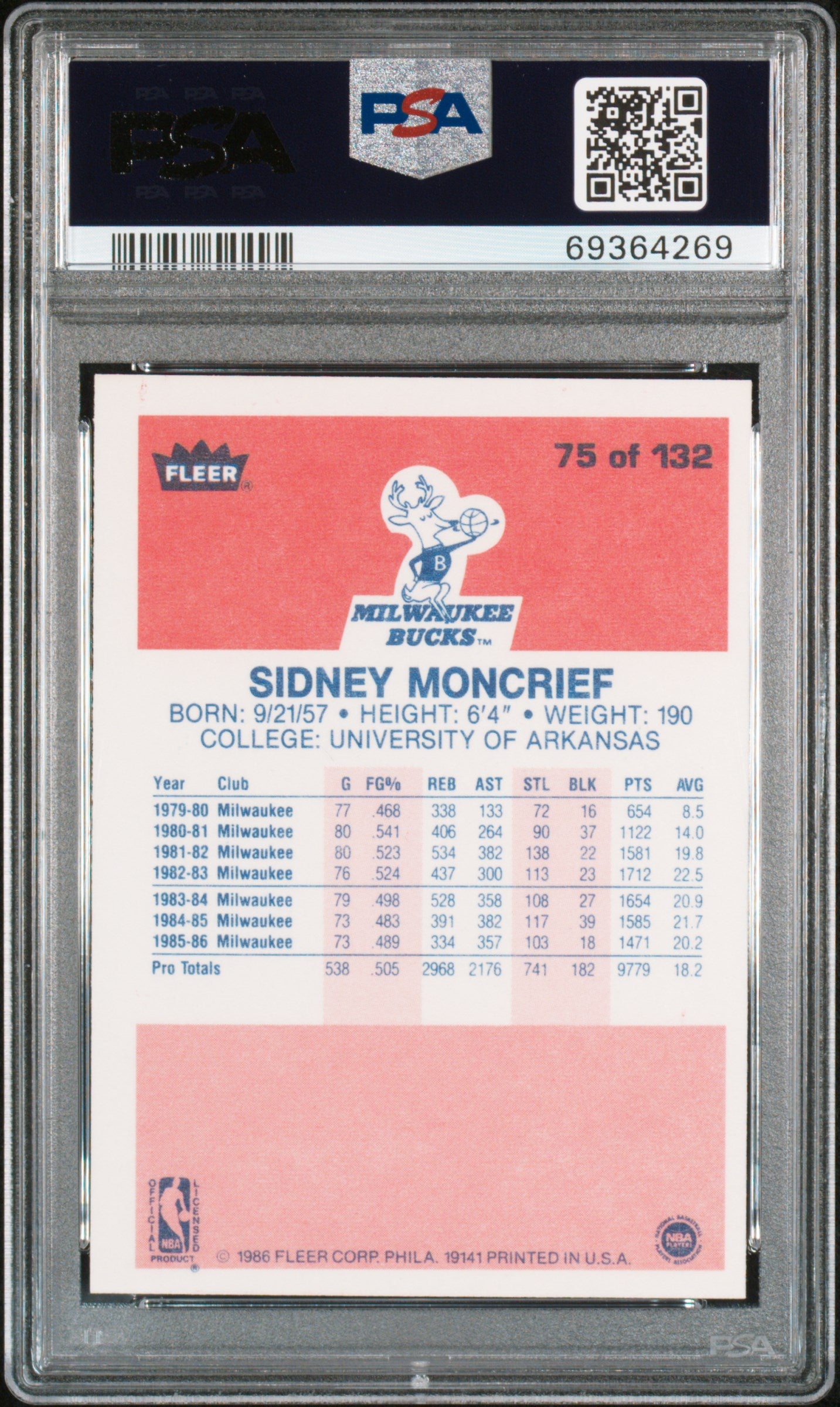 1986 Fleer Sidney Moncrief #75 PSA 9
